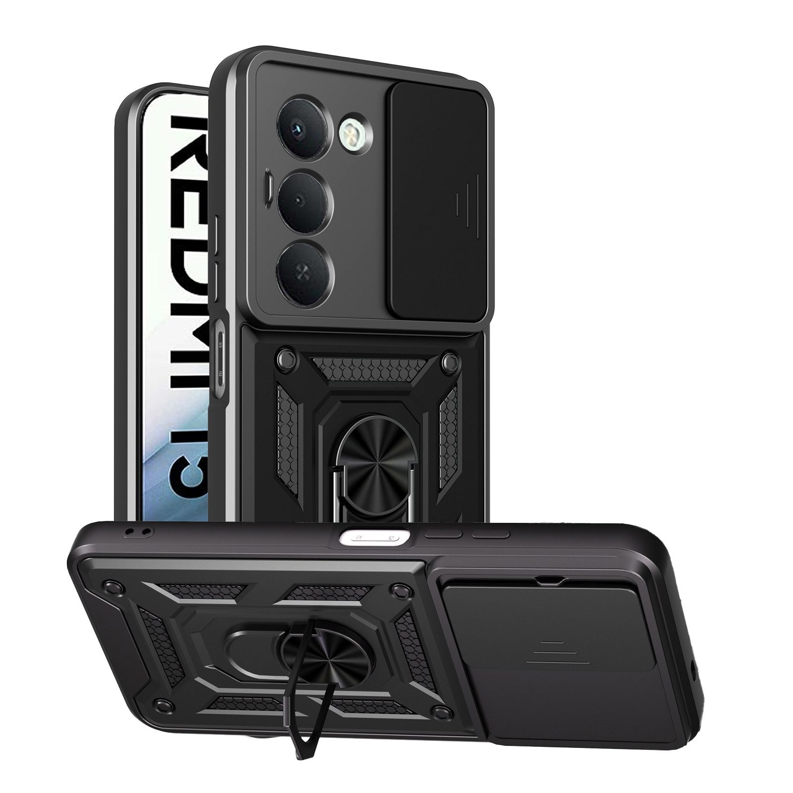 betterfon Handyhülle Panzerhülle für Xiaomi Redmi 15 4G / 5G mit Kameraschutz & Ringhalter, Outdoorhülle mit Smartstand und Silikonkern