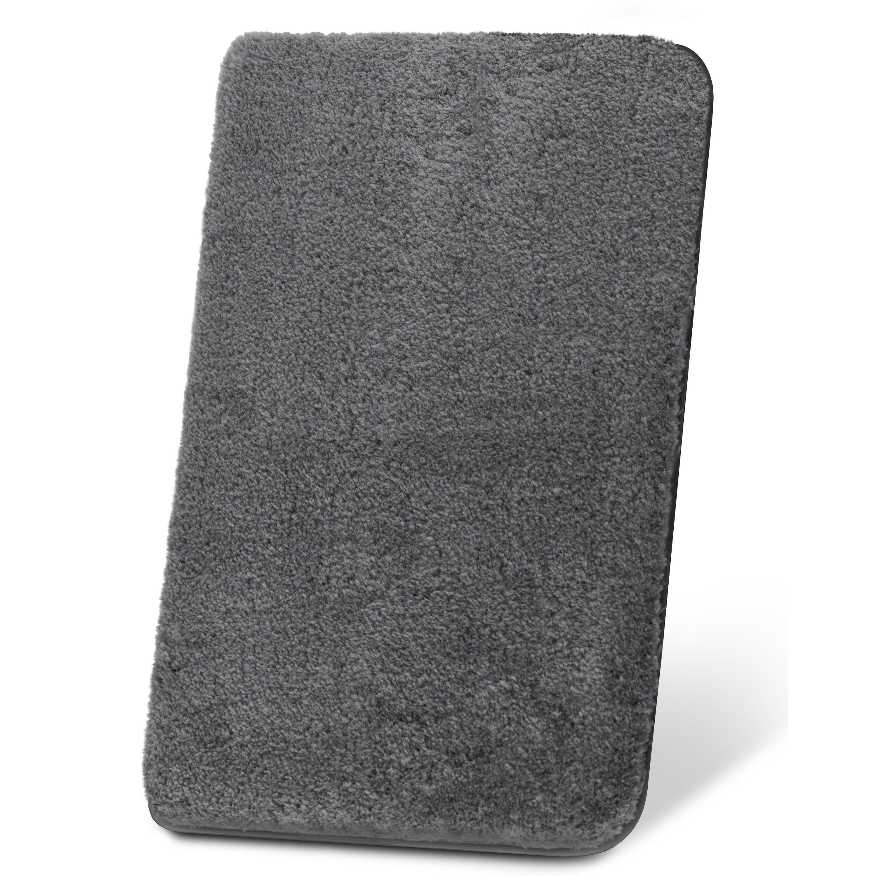 Beautissu Badematte Badematte rutschfest BeauMare FL, 60x50cm, Anthrazit, Höhe 30 mm, Polyester, 60x50 cm Duschvorleger Hochflor Badteppich rutschfest Waschbar Shaggy