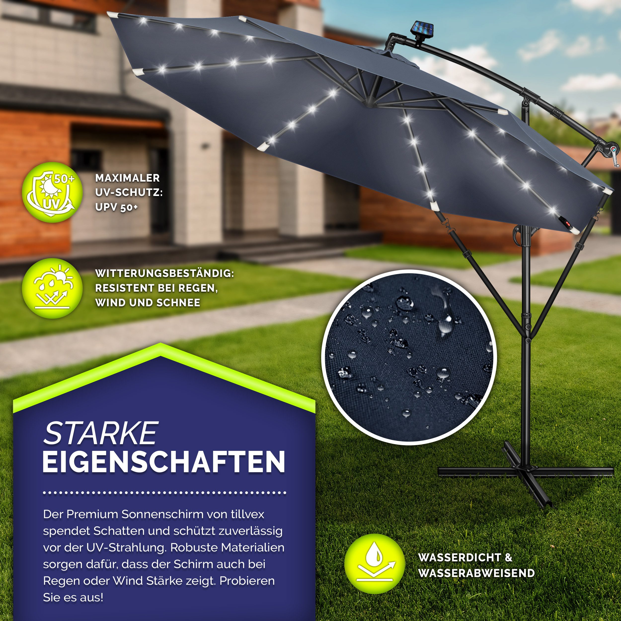 tillvex Sonnenschirm tillvex® Sonnenschirm LED Solar günstig online kaufen