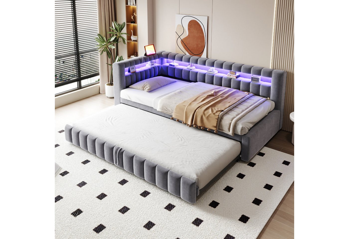 Preisvergleich für Odikalo Schlafsofa Schlafcouch Tagesbett Daybed Daybett USB Kopfteil 90x200cm Mehrfarbig