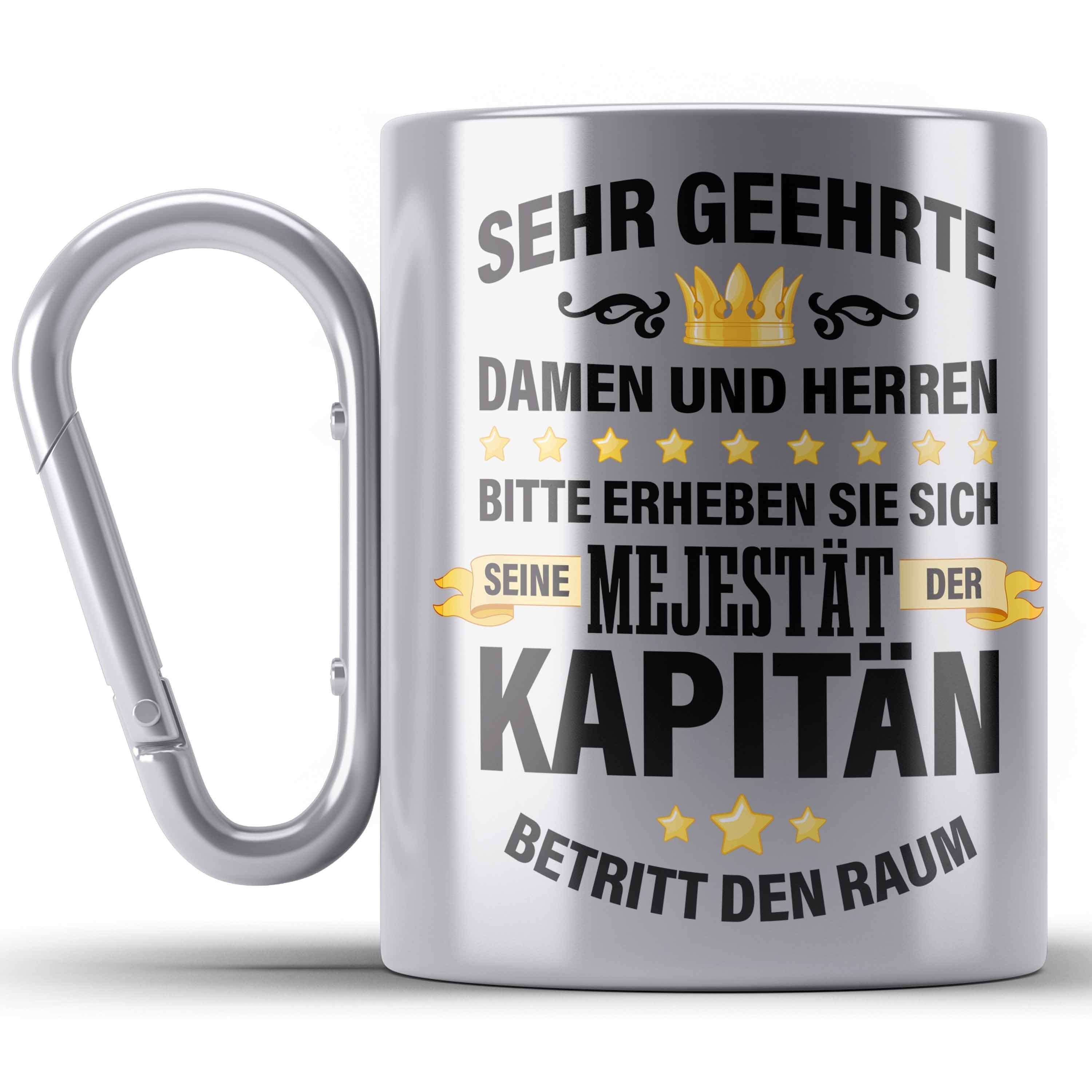 Trendation Thermotasse Kapitän Edelstahl Tasse Geschenk Spruch Männer Vater Geschenkidee Käpt Silber