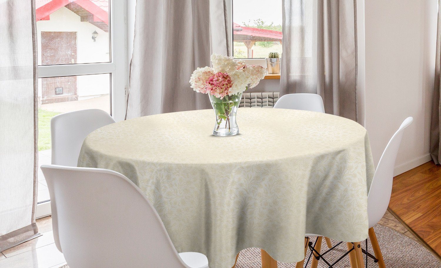 Kreis Abdeckung Dekoration, Abakuhaus Elfenbein Barock-Blüte Esszimmer Tischdecke für Küche Tischdecke