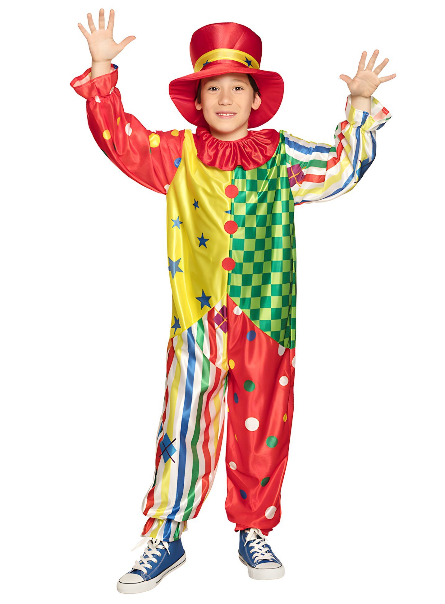 Boland Clown-Kostüm Clown Kostüm bunt Karneval Faschingskostüm Kinder, Fröhlich-buntes Clownskostüm für Fasching und Karneval