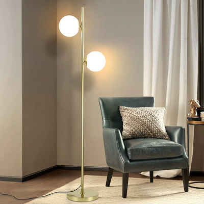 ZMH LED Stehlampe Gold Design 2-flammmig mit E27 LED Leuchtmittel Schlafzimmer, LED wechselbar, Warmweiß, MIt Leuchtmittel, 166cm Whonzimmerlampe