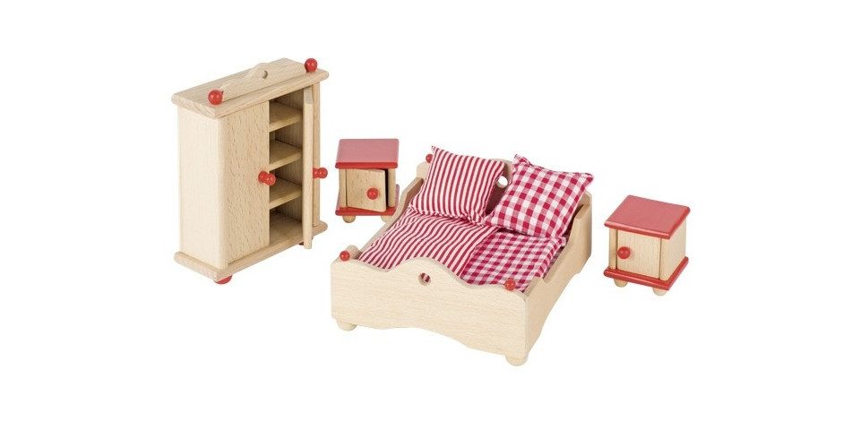 Gollnest & Kiesel Puppen Accessoires-Set Goki 51954 - Puppenmöbel Schlafzimmer, 9-teilig, Holz/Textil