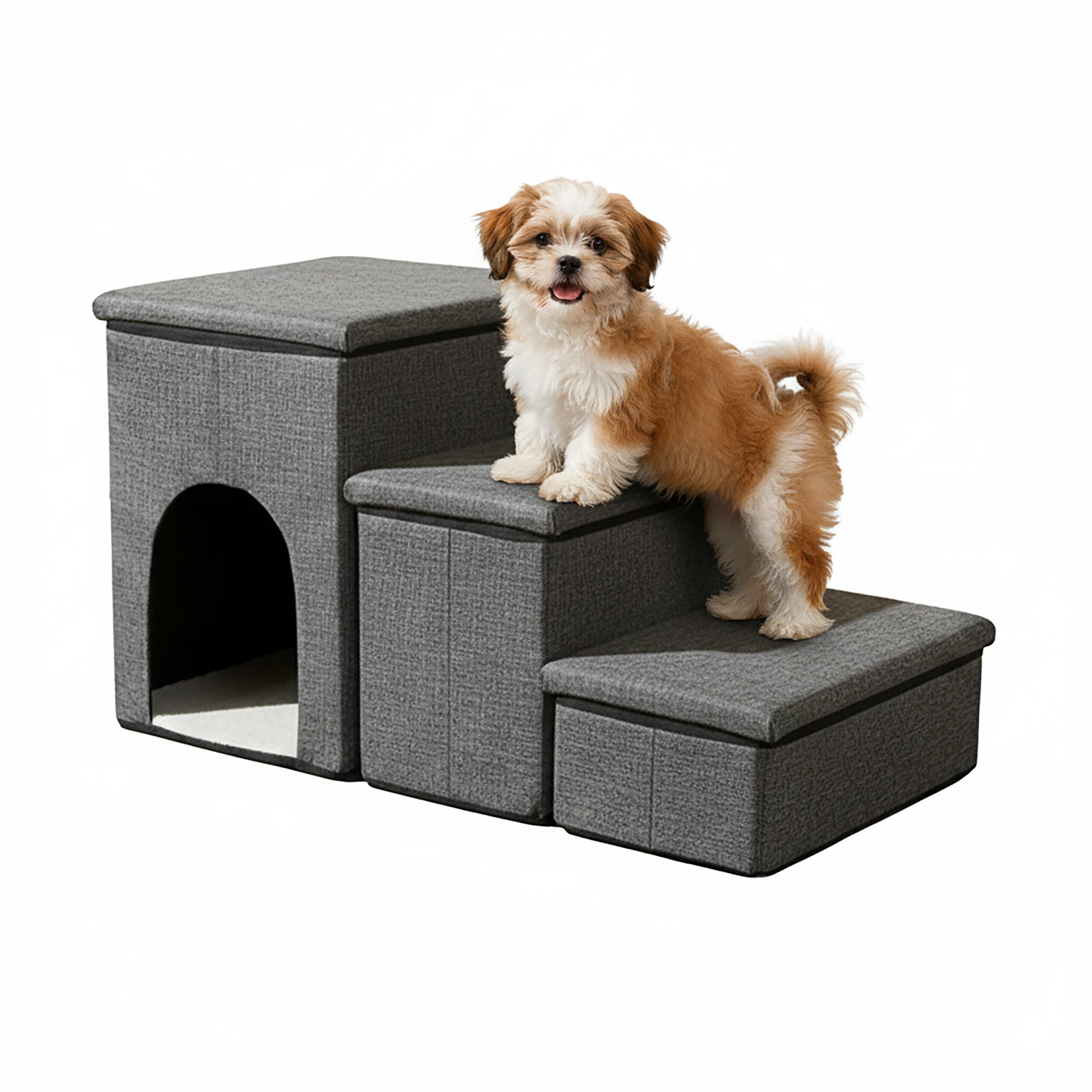 relaxdays Haustiertreppe Faltbare Hundetreppe mit 3 Stufen, Dunkelgrau günstig online kaufen