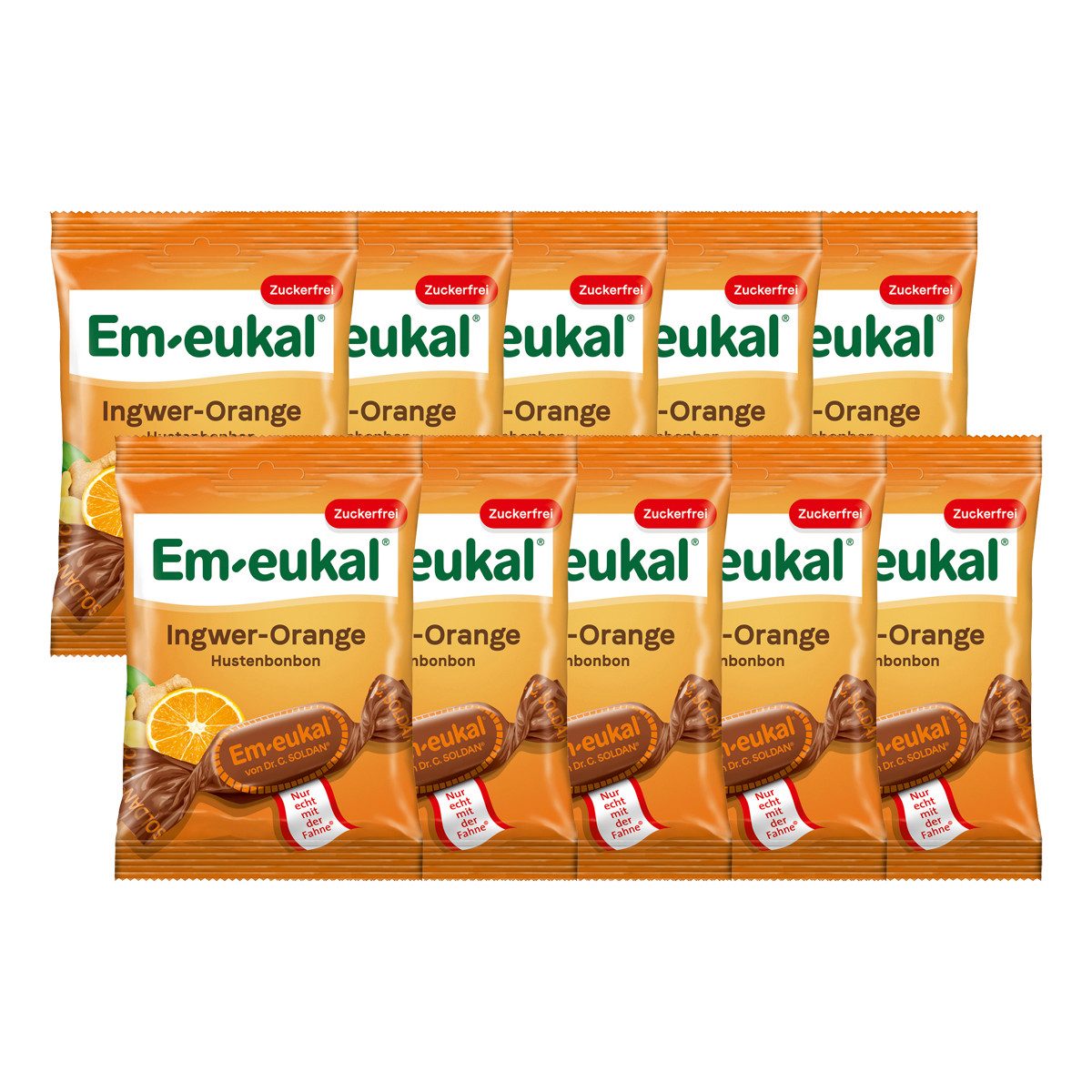 Em-eukal Süßigkeit, Em eukal Hustenbonbons Ingwer Orange zuckerfrei 75g 10er Pack