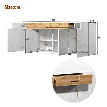GLIESE Sideboard Küchenschrank, Aufbewahrungsschrank mit 4 Türen, 2 Schubkästen