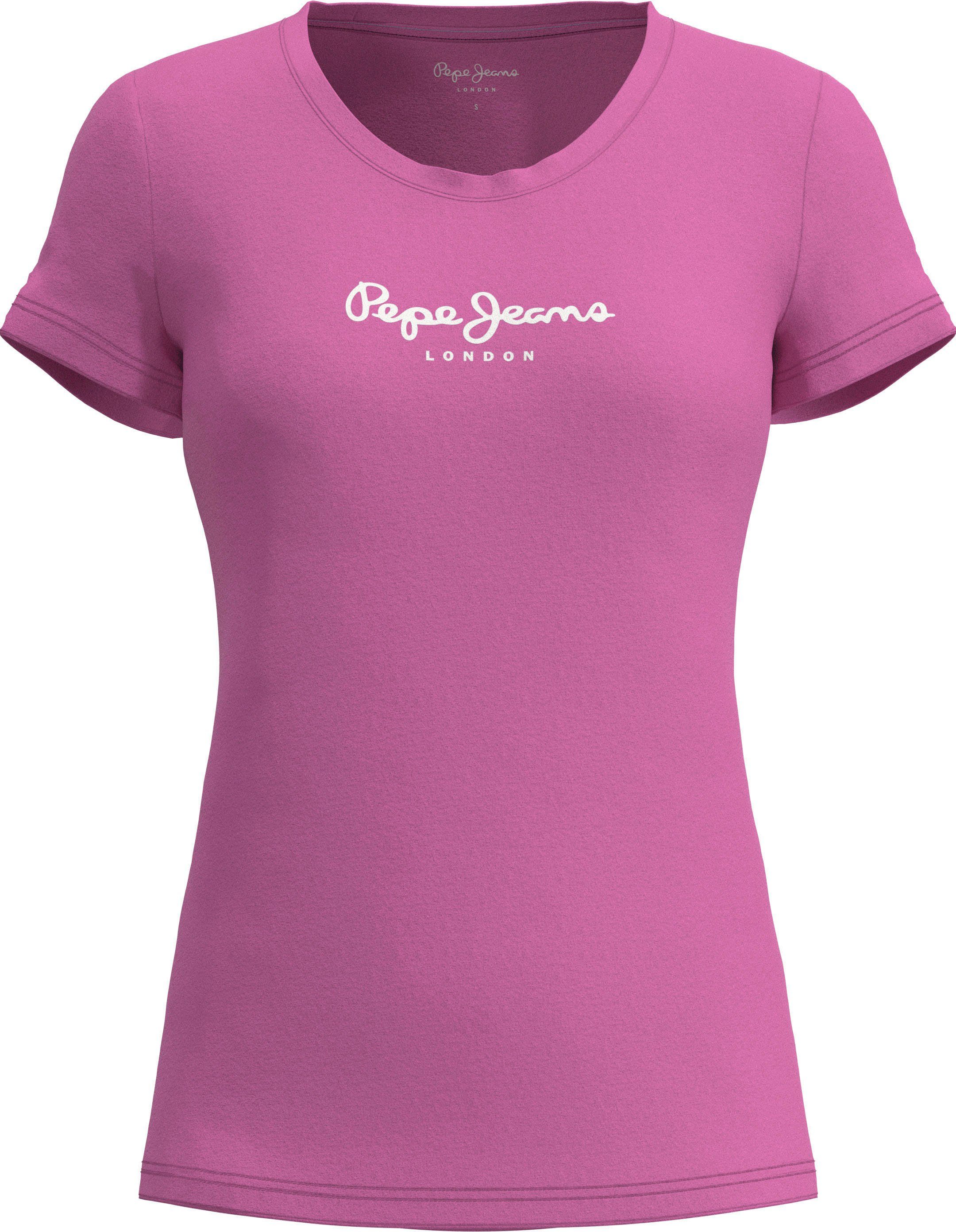 Pepe Jeans T-Shirt VIOLETTE in und figurbetonter unifarbener Passform Optik schlichter 363ENGLISH in ROSE