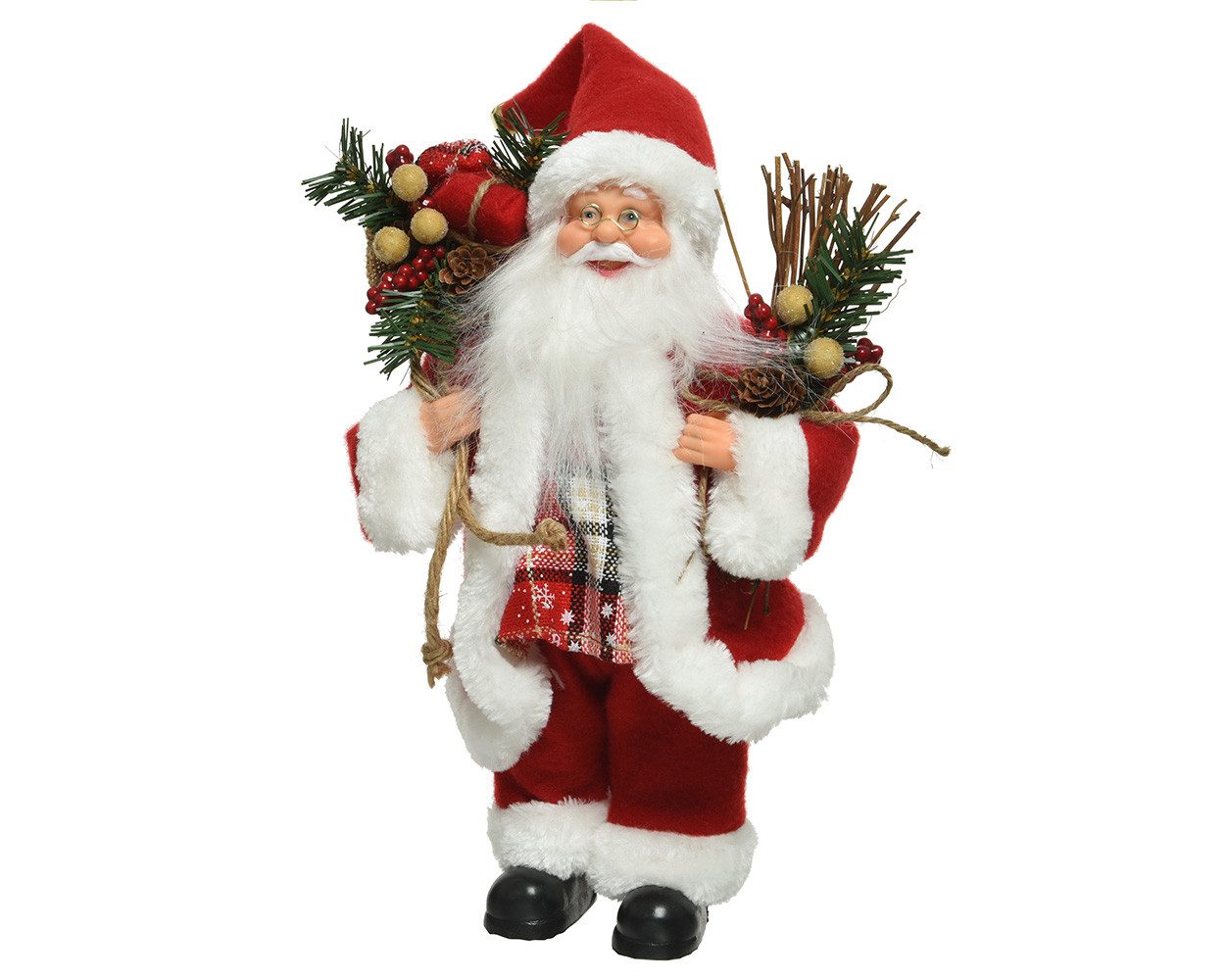 Kaemingk Weihnachtsfigur, Weihnachtsmann Figur mit Weihnachtssack 30cm rot