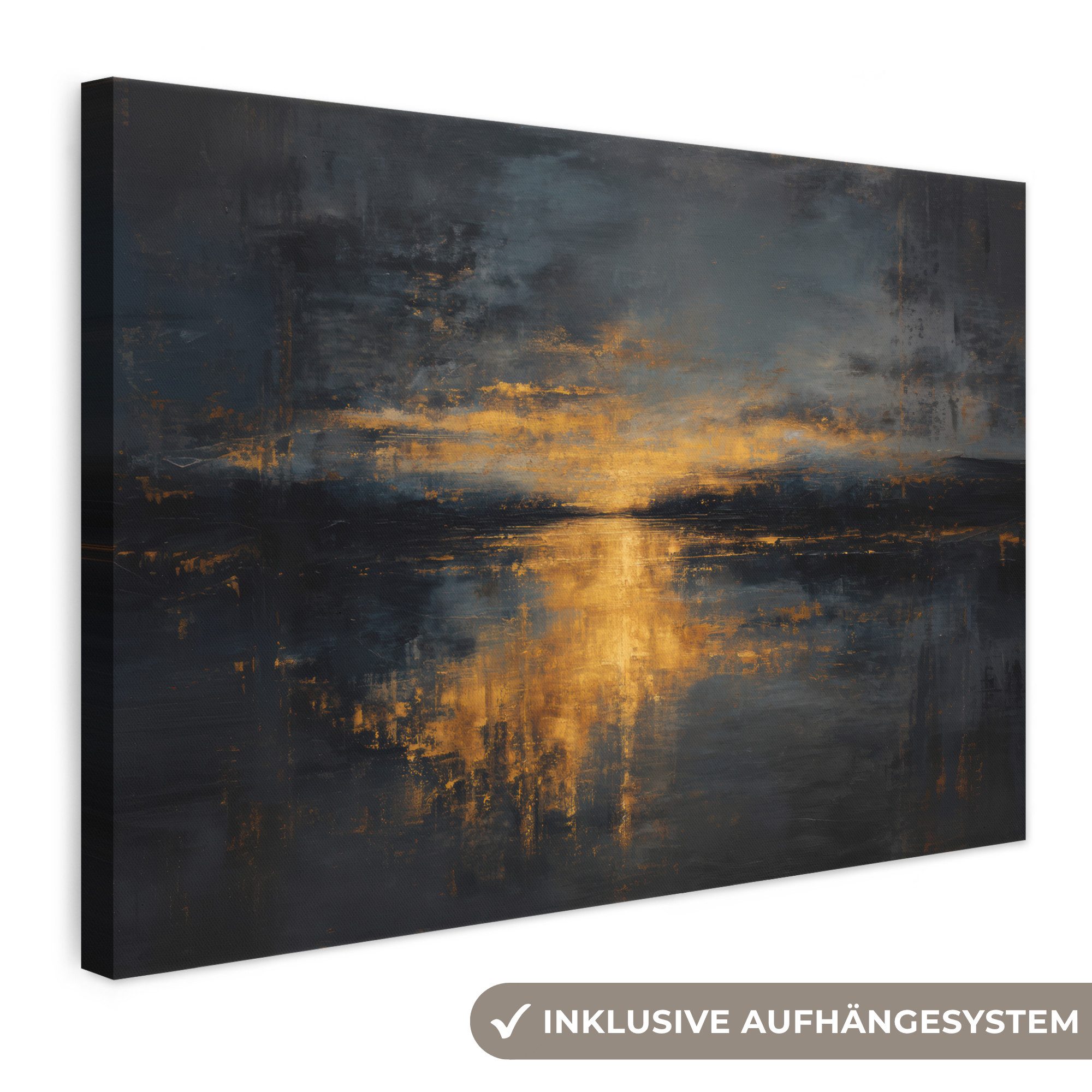OneMillionCanvasses® Leinwandbild Goldene Reflexion auf dem Wasser, Fotodruck (1 St), Leinwand Bilder Klein, Wand Dekoration Aesthetic 30x20 cm