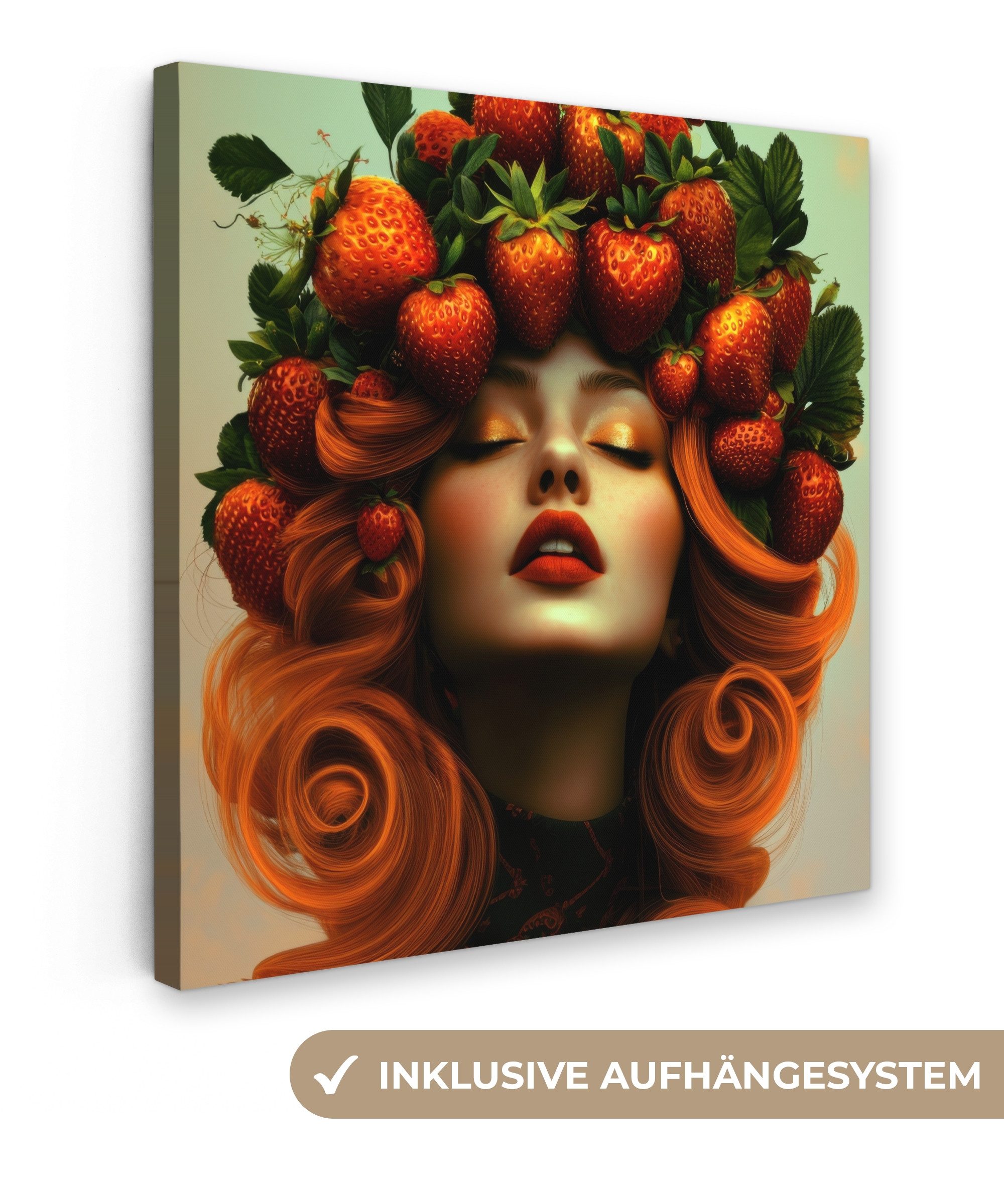 OneMillionCanvasses® Leinwandbild Frau - Erdbeeren - Krone - Küche, Fotodru günstig online kaufen