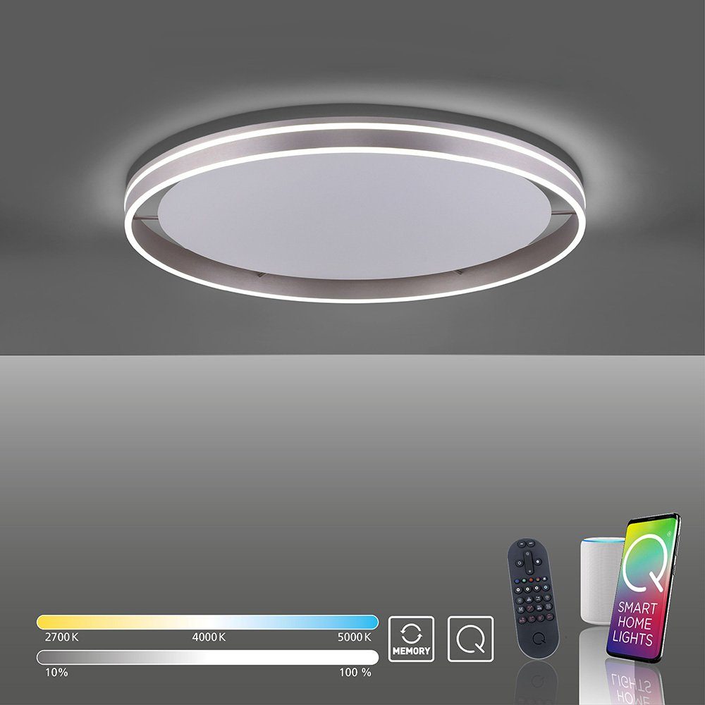 Paul Neuhaus Smarte LED-Leuchte LED Deckenleuchte rund Ø 79cm Q-Vito, Smart Home, CCT-Farbtemperaturwechsel, Dimmfunktion, Memoryfunktion, mit Leuchtmittel, CCT-Lichttemperaturwechsel, dimmbar Fernbedienung silber