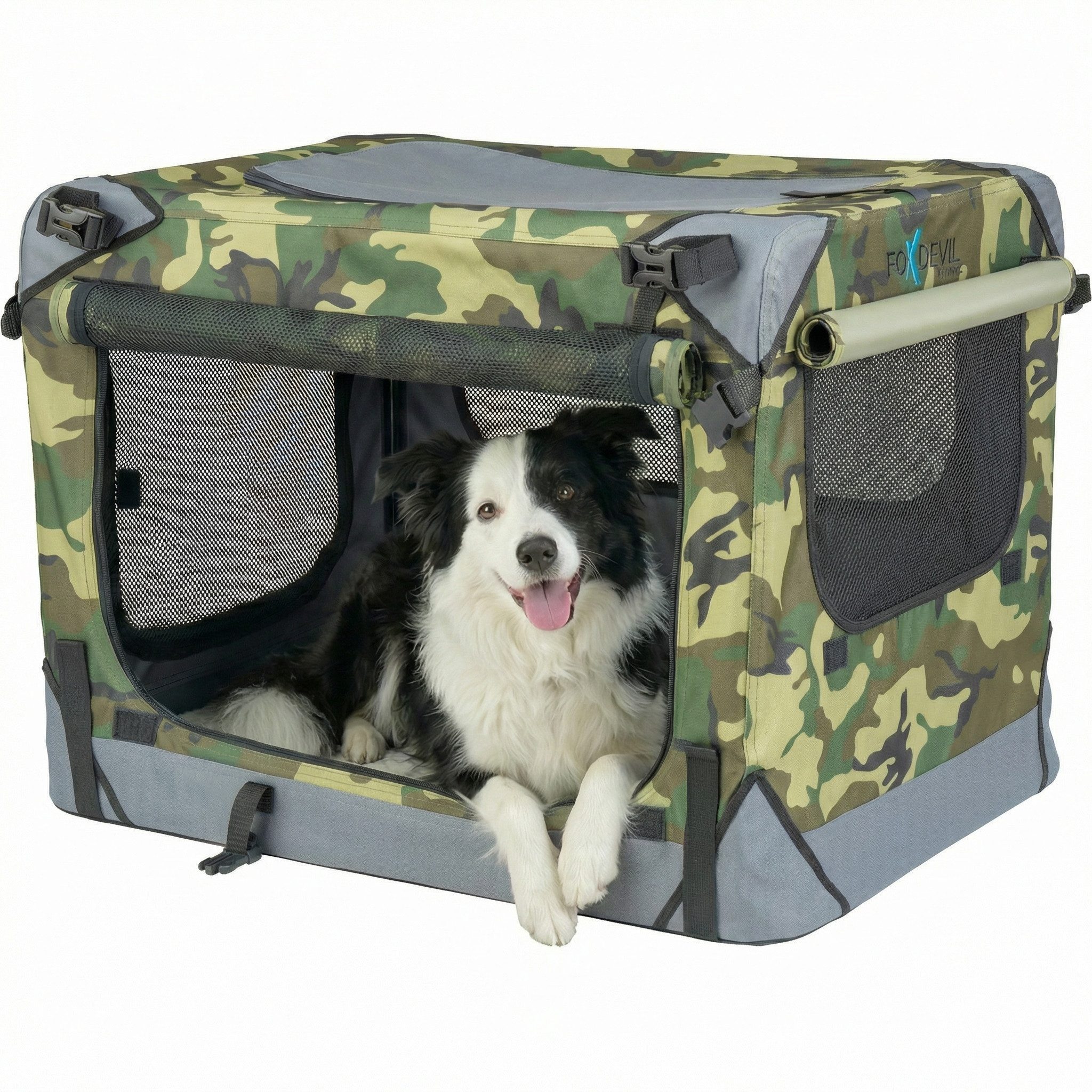 Xonic Hunde-Transportbox Foxdevil by xonic® Faltbare Hundebox / Transportbox (Camouflage, S)