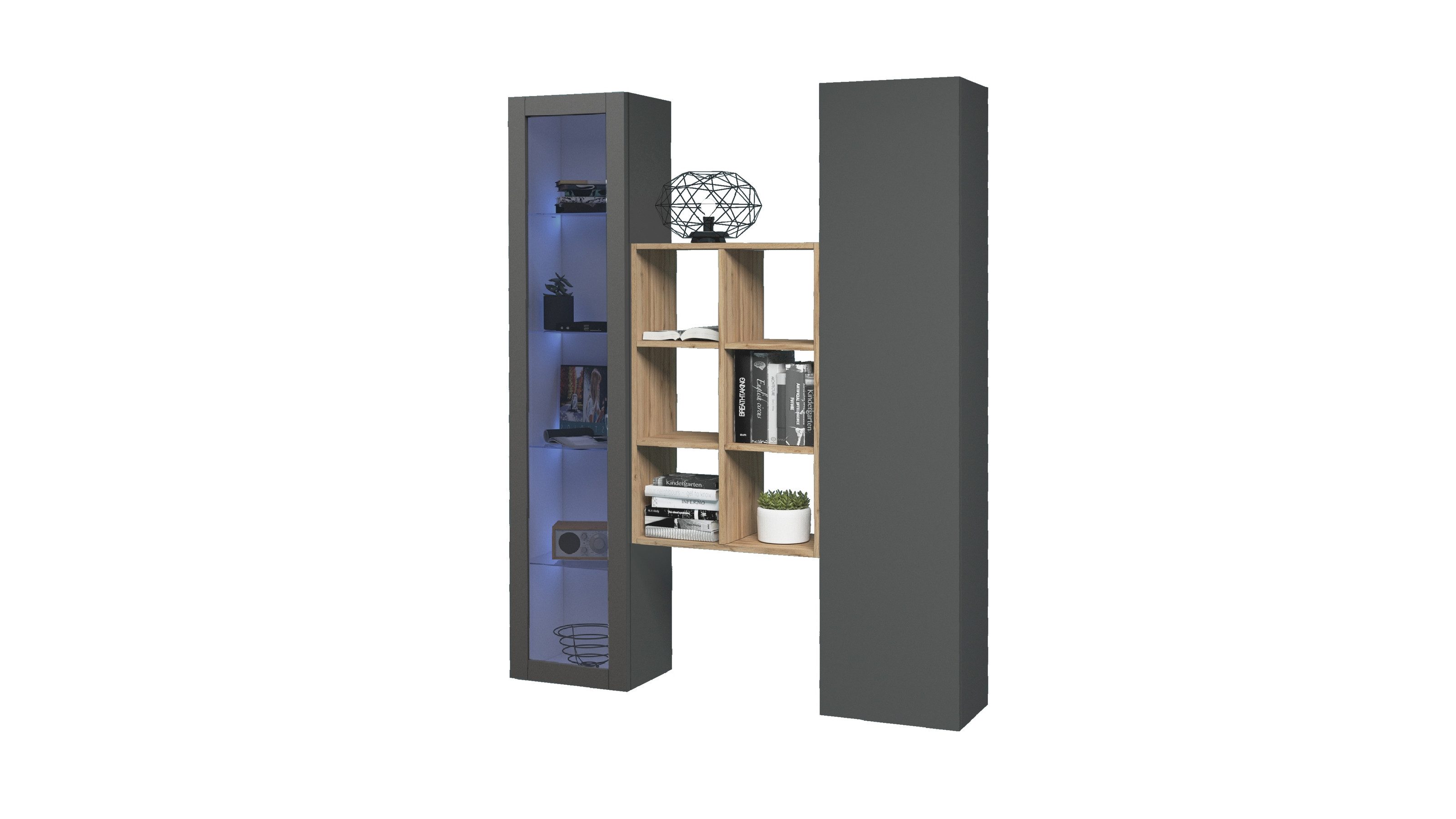 Web Furniture Wohnwand (3-teilig) in Anthrazit matt - 140x180x30 (BxHxT), (3-teilig)