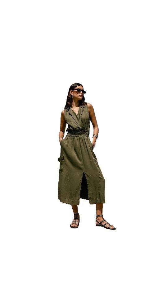 Freeman T. Porter Sommerkleid Row Plain Kleid - Midikleid - Sommerkleid grün - Kleid Damen luftig