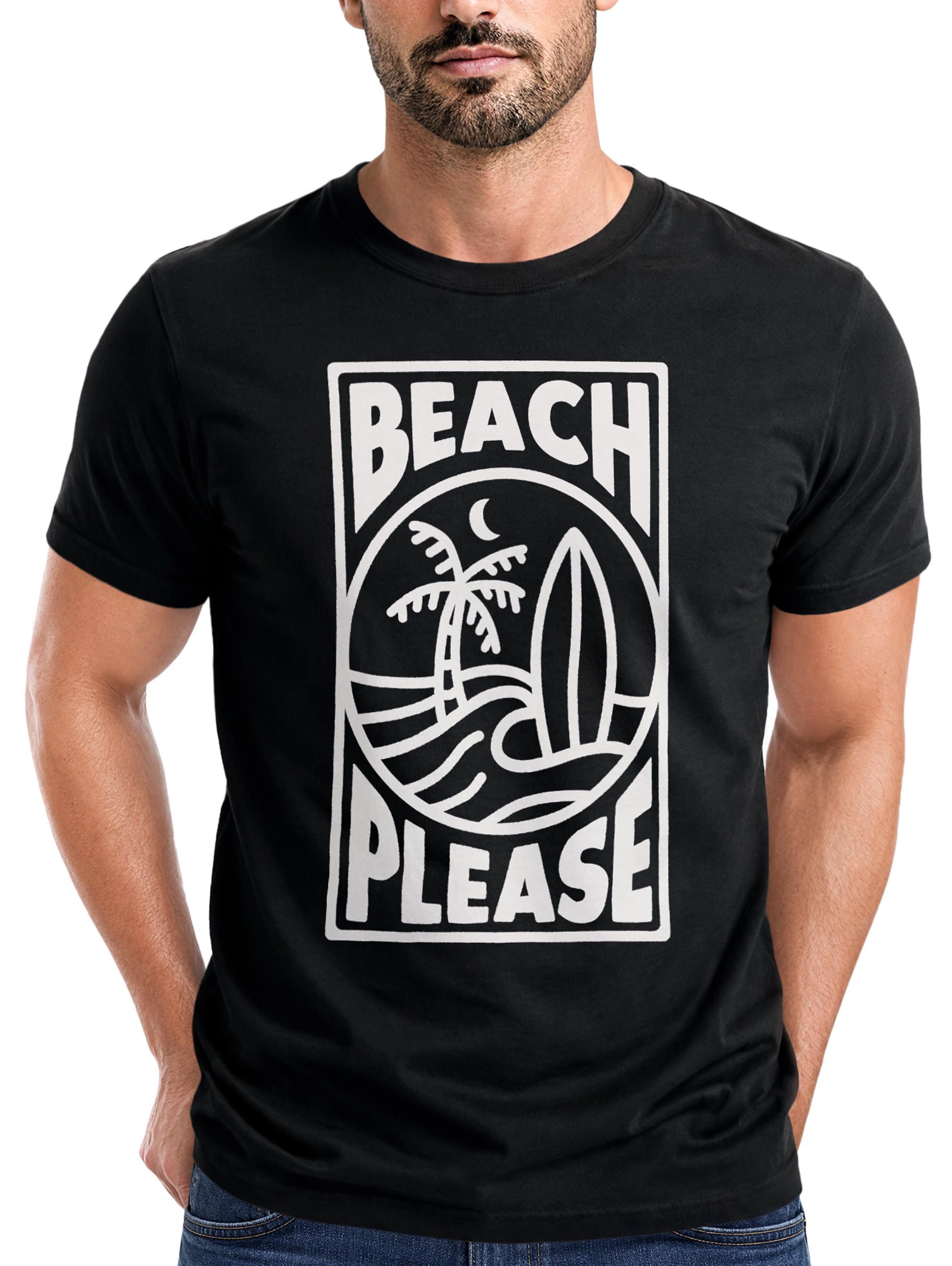 Neverless Print-Shirt Herren T-Shirt Beach Please Surfing Surfboard Wave Welle Sommer Print mit Print