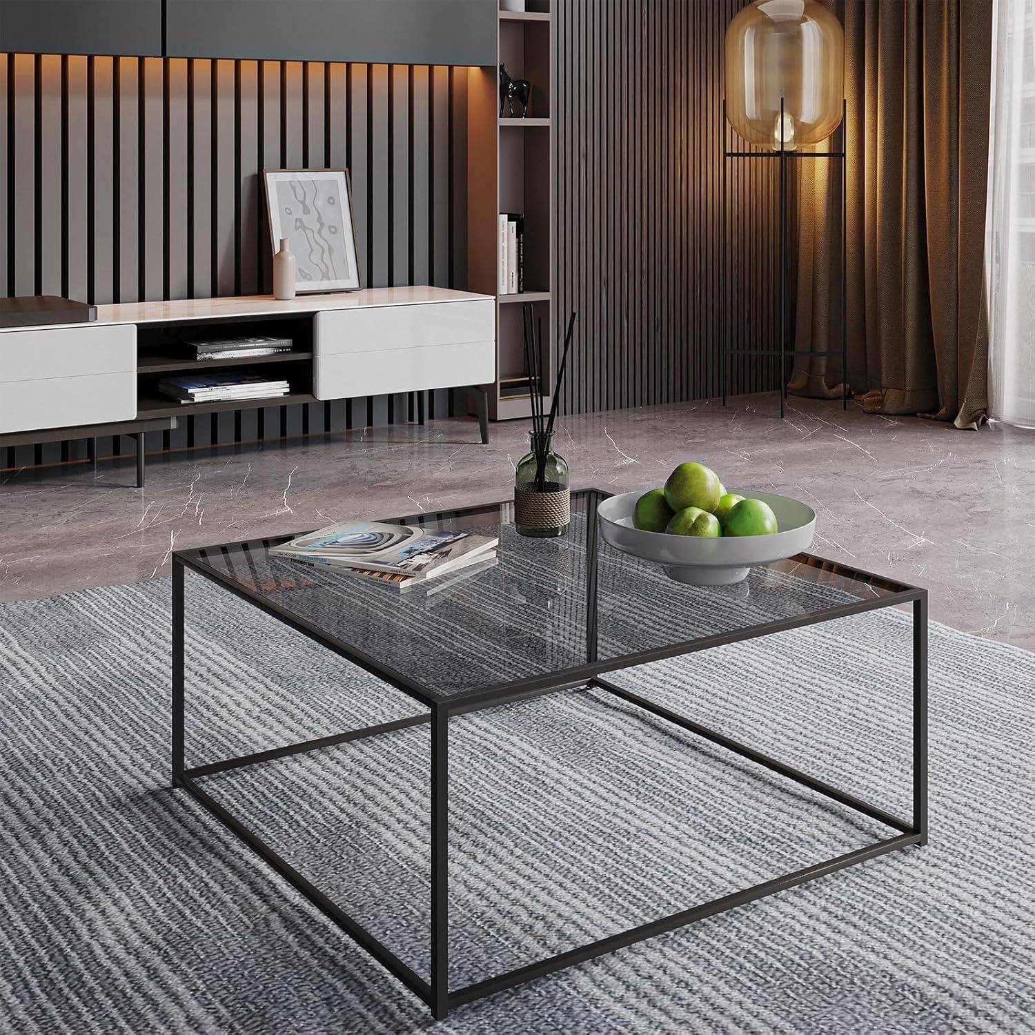 LuxusKollektion Couchtisch Runder Couchtisch Glastisch Schwarz 4 mm Metallgestell 45x70 cm