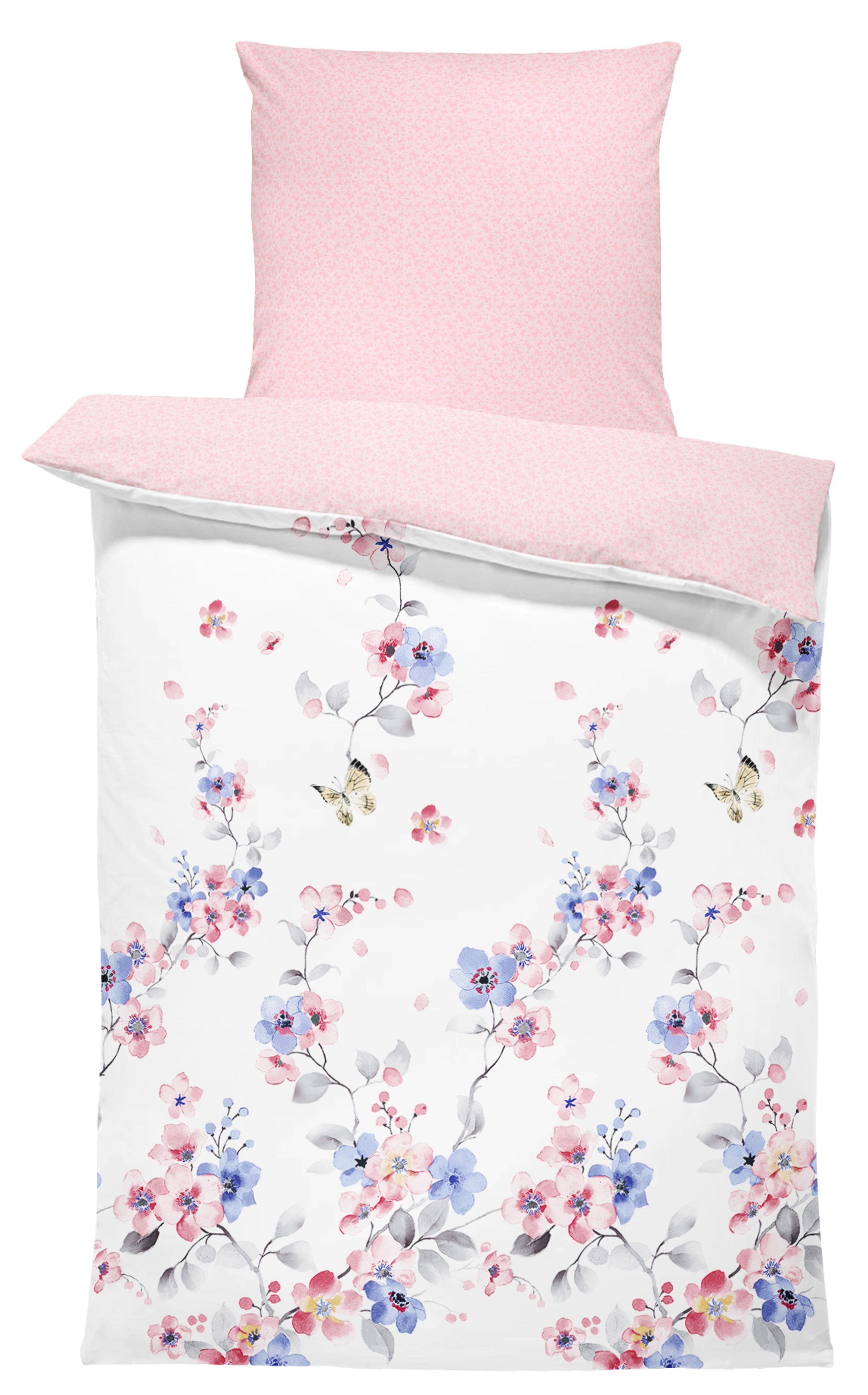 One Home Bettwäsche Schmetterlinge, Renforcé, 2 teilig, Blumen geblümt florales Design Schmetterlinge, Wende