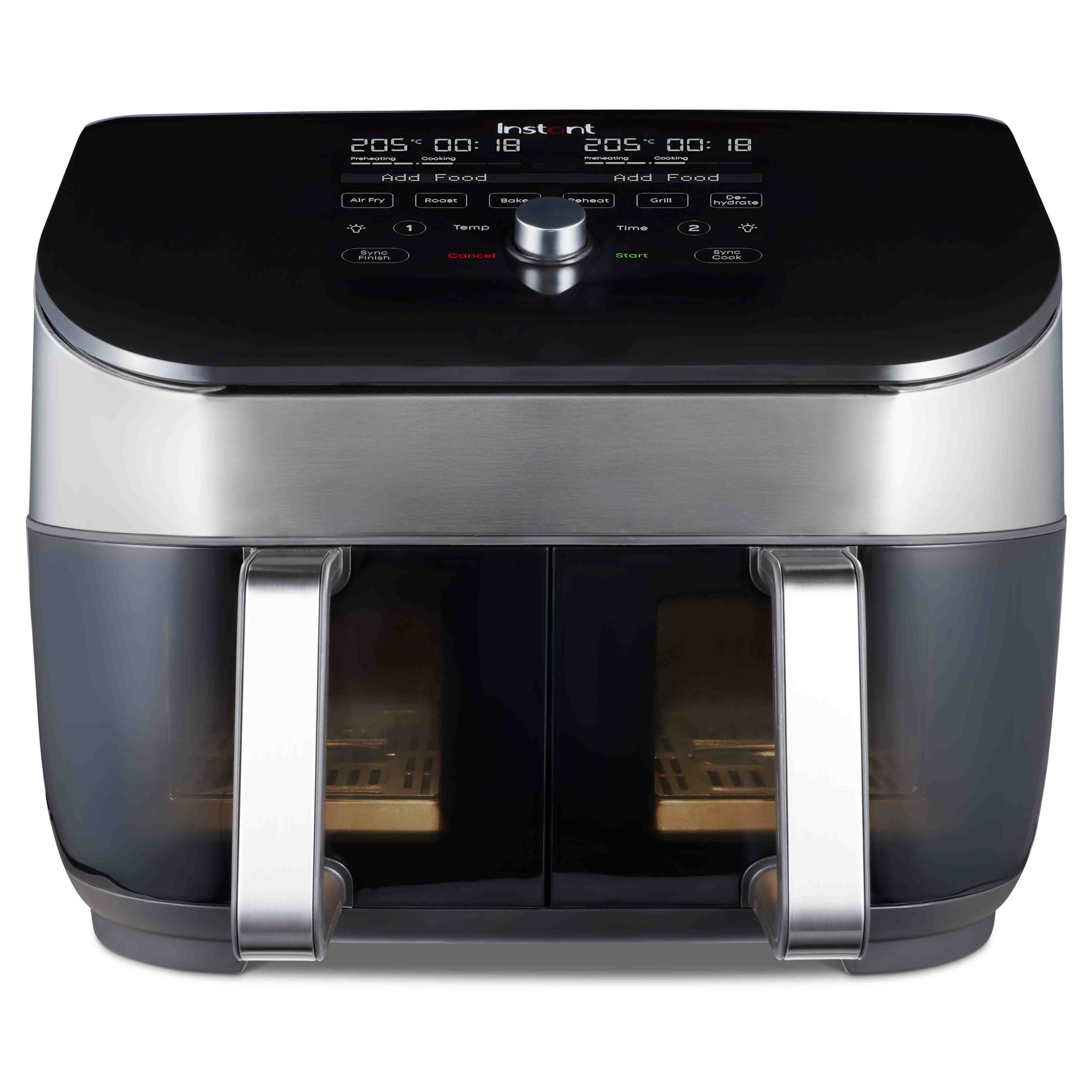 Instant Pot Heißluftfritteuse Vortex Plus Dual Korb Airfryer 8in1 ClearCook Sichtfenster Edelstahl, 1700 W, digitales Display, 8 Kochprogramme, ClearCook Technologie, zwei Körbe