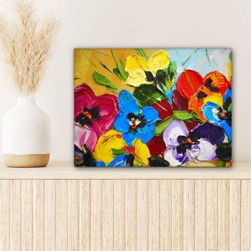 OneMillionCanvasses® Leinwandbild Ölfarbe - Malerei - Blumen, (1 St), Wandbild Leinwandbilder, Aufhängefertig, Wanddeko 40x30 cm