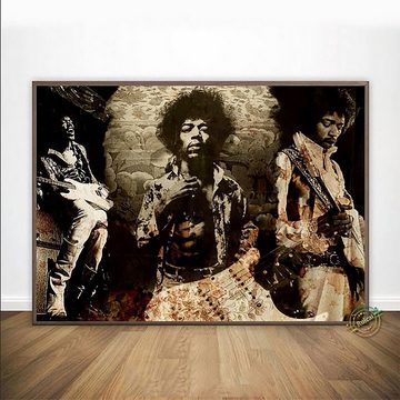 TPFLiving Kunstdruck (OHNE RAHMEN) Poster - Leinwand - Wandbild, Jimi Hendrix - Kunstdrucke des Gitarristen und Sänger (1942 - 1970) (Leinwand Wohnzimmer, Leinwand Bilder, Kunstdruck), Leinwand bunt - Größe 13x18cm
