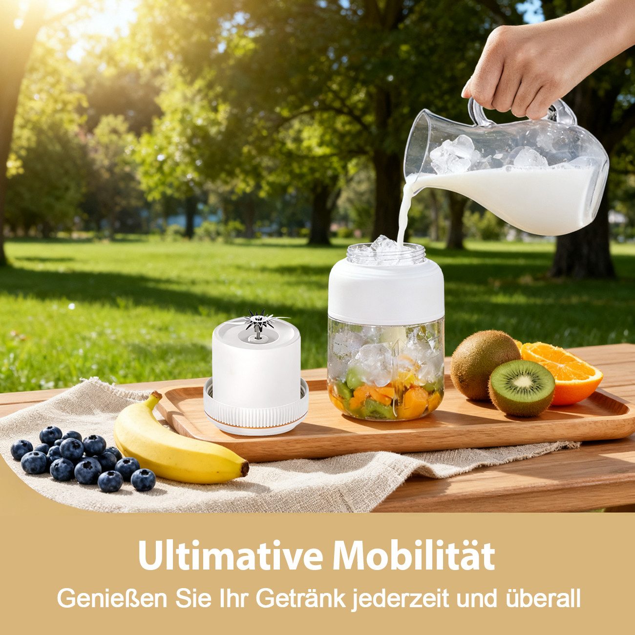 Fine Life Pro Entsafter 800ml Tragbare Smoothie-Maker, Mini-Saftpresse mit Edelstahlmesser, 80W, 1300*2mAh Akku – Frischer Saft überall – Bild 4 von 5