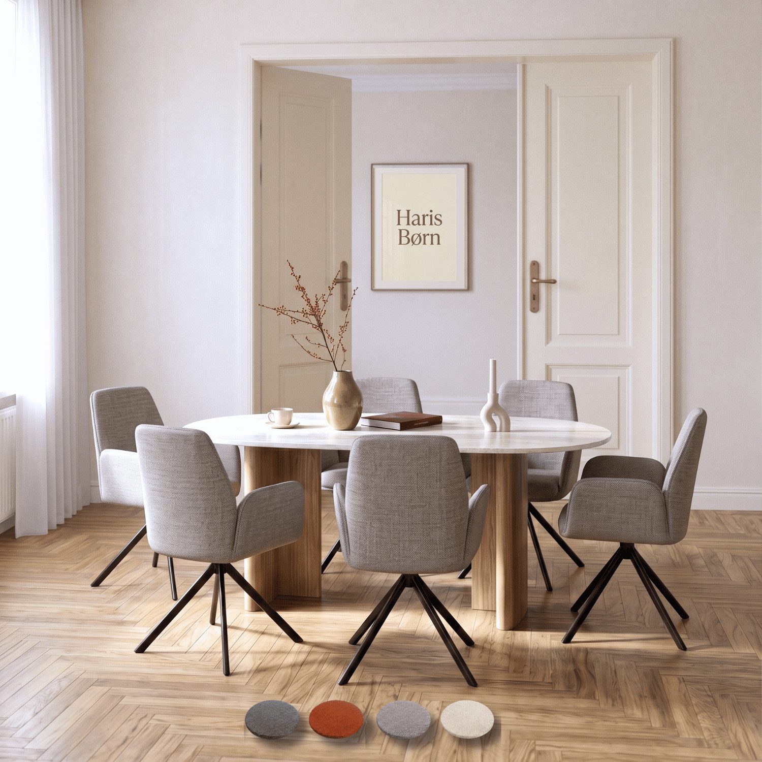 Haris Børn Esszimmerstuhl Armlehnstuhl drehbar - Polsterstühle für Esszimmer (Set, 6 St), Taupe - Esszimmerstühle drehbar & Esstisch Stühle - Drehstuhl
