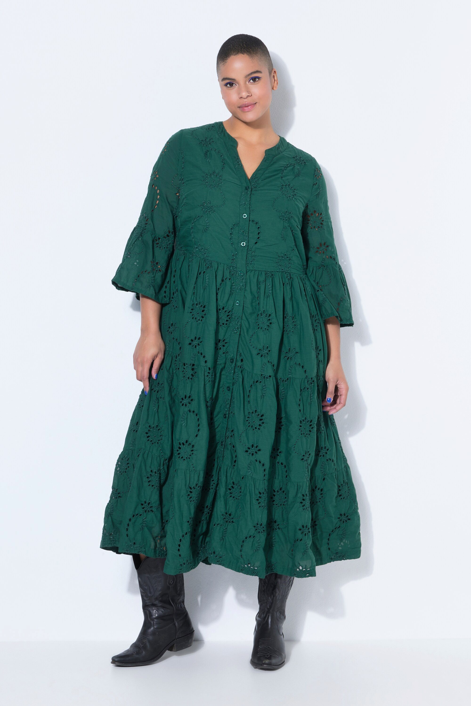 Studio Untold Maxikleid Midikleid Lochstickerei Volants 3/4-Ärmel günstig online kaufen