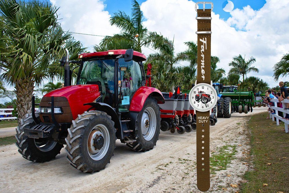 Gratis - Time rot Match Traktor Mix Armbanduhr Quarzuhr Versand Heavy Pacific Duty und Wechselarmband, Design oliv Kinder