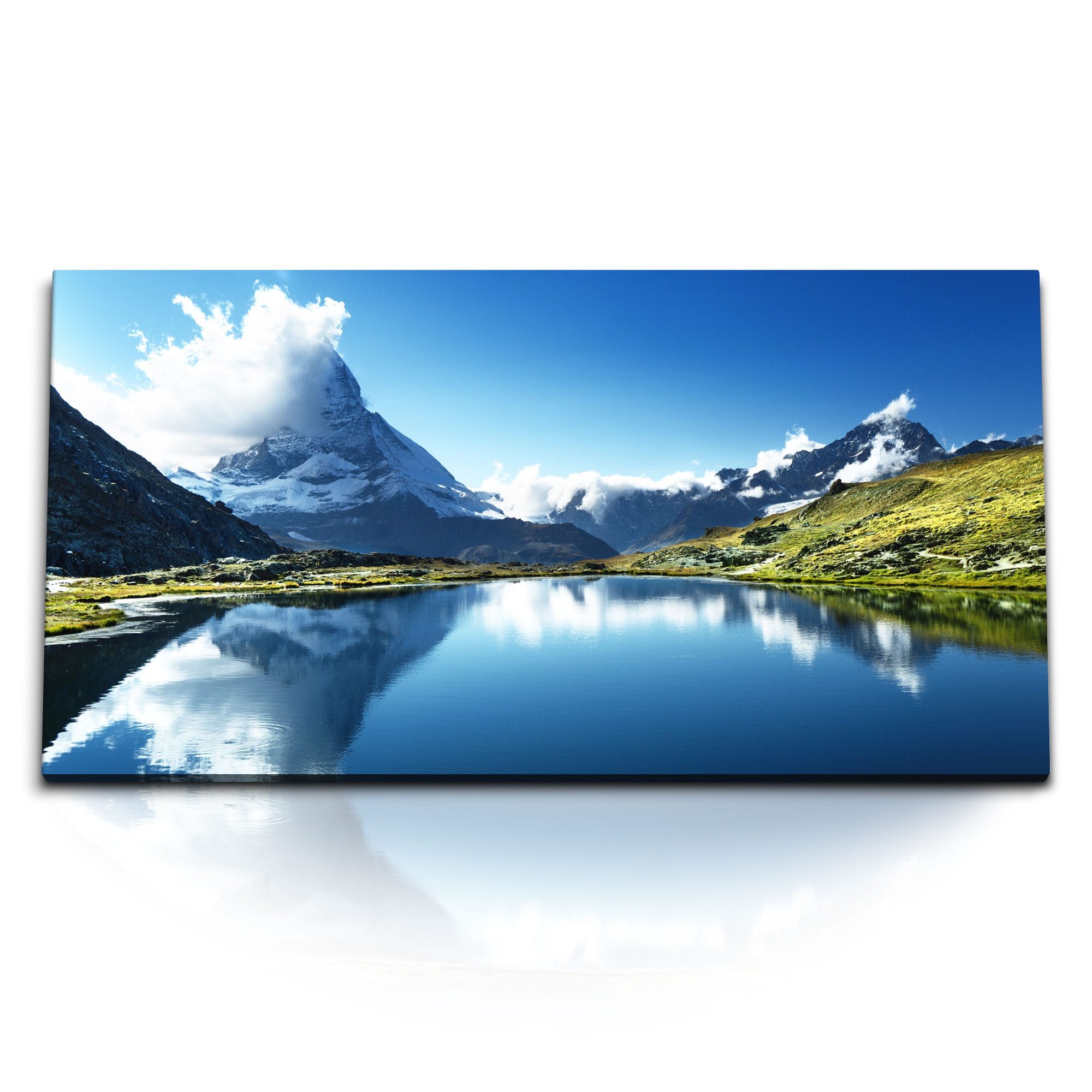Leinwandbild Kunstdruck Bilder 120x60cm Matterhorn Schweiz See Bergsee Blau Natur