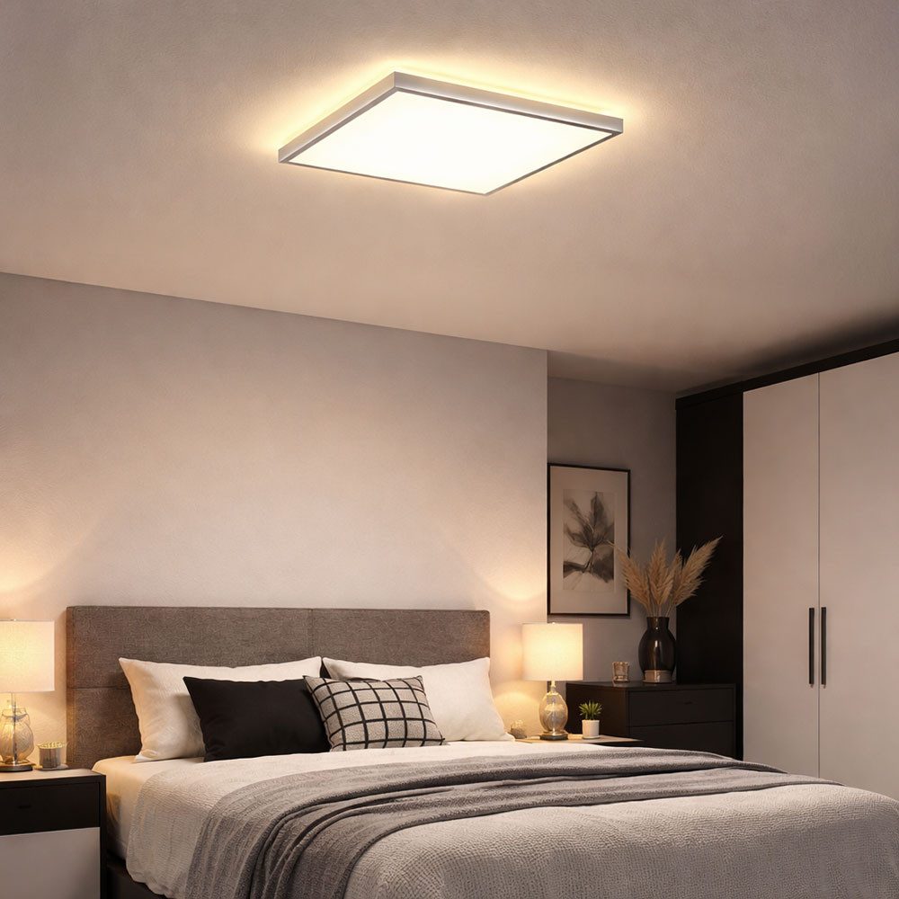 Briloner Leuchten LED Deckenleuchte, LED-Leuchtmittel fest verbaut, Warmweiß, Deckenlampe Panel Deckenleuchte silber Alu Backlight LED L 42,2 cm