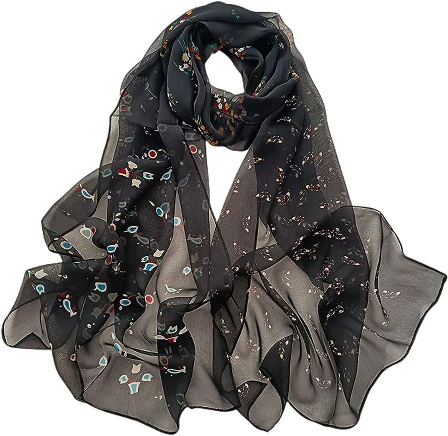 CTGtree Schal Chiffon Seiden Tuch Bandana Schal Stilvoll Damen Eleganter schwarz