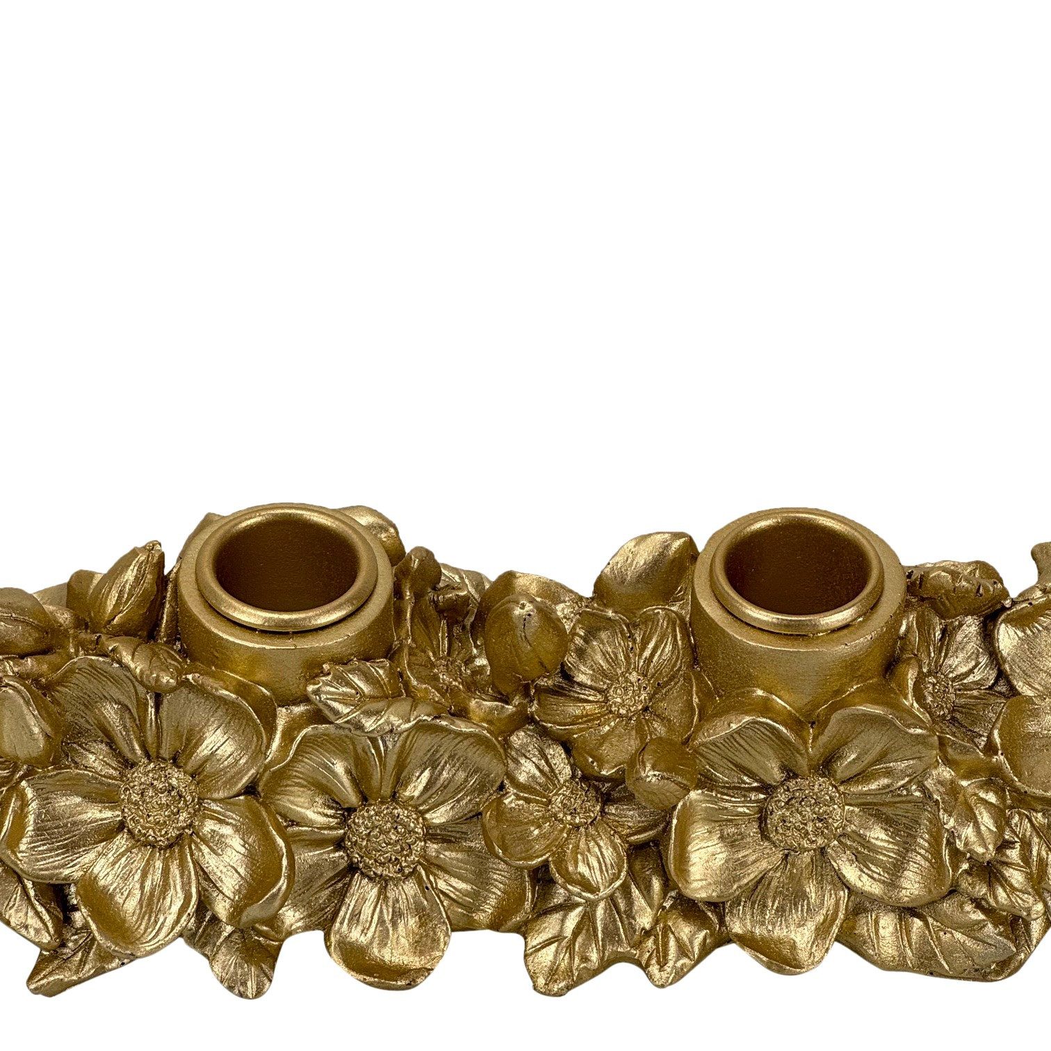 Online-Fuchs Kerzenständer - Kerzenhalter für 4 Stabkerzen aus Christrosen - Adventskranz (in Champagner gehalten, filigran gearbeitet), Dekoration zu Weihnachten und in der Adventszeit