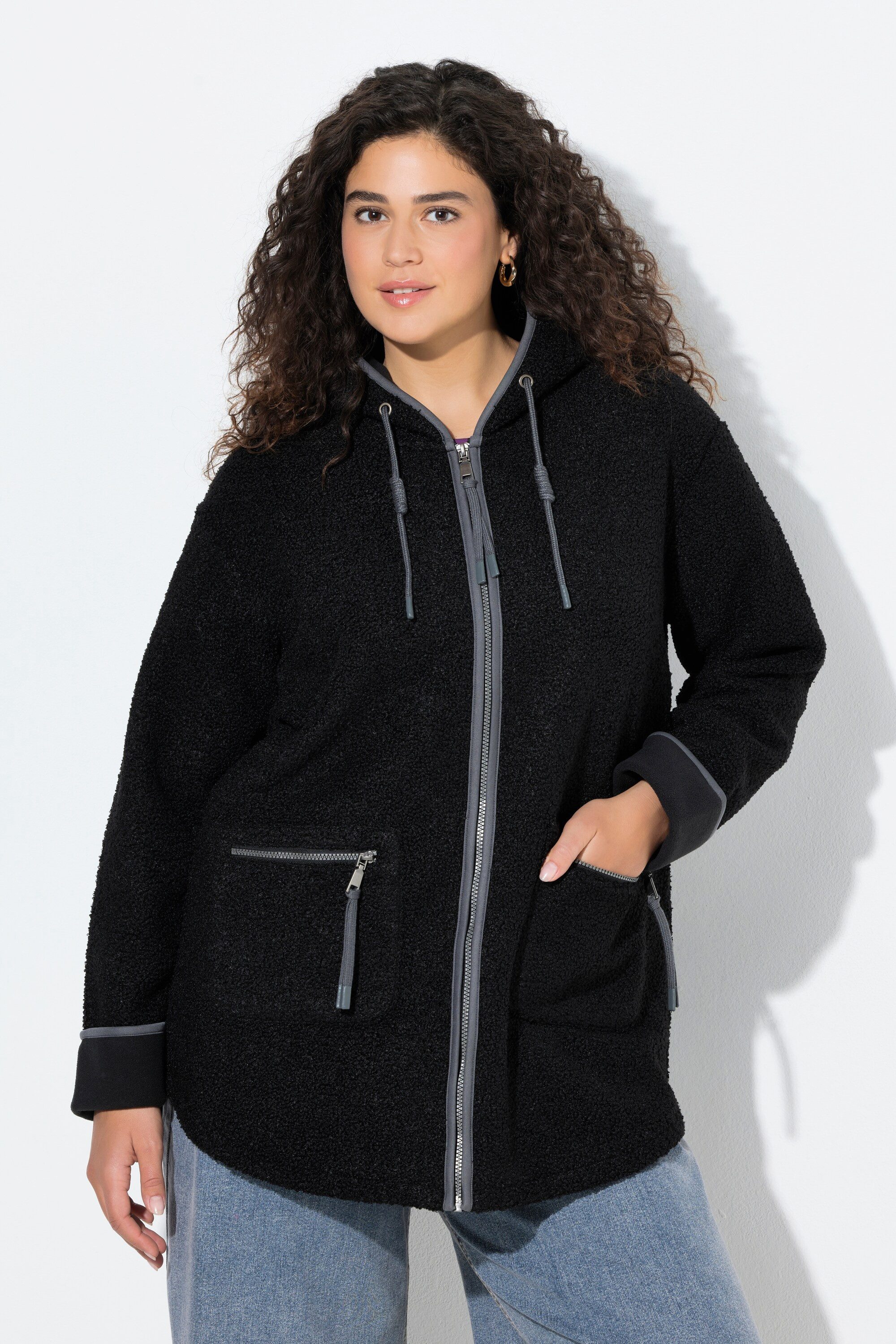 Ulla Popken Sweatjacke Teddyjacke Kapuze Zipptaschen Fleecefutter