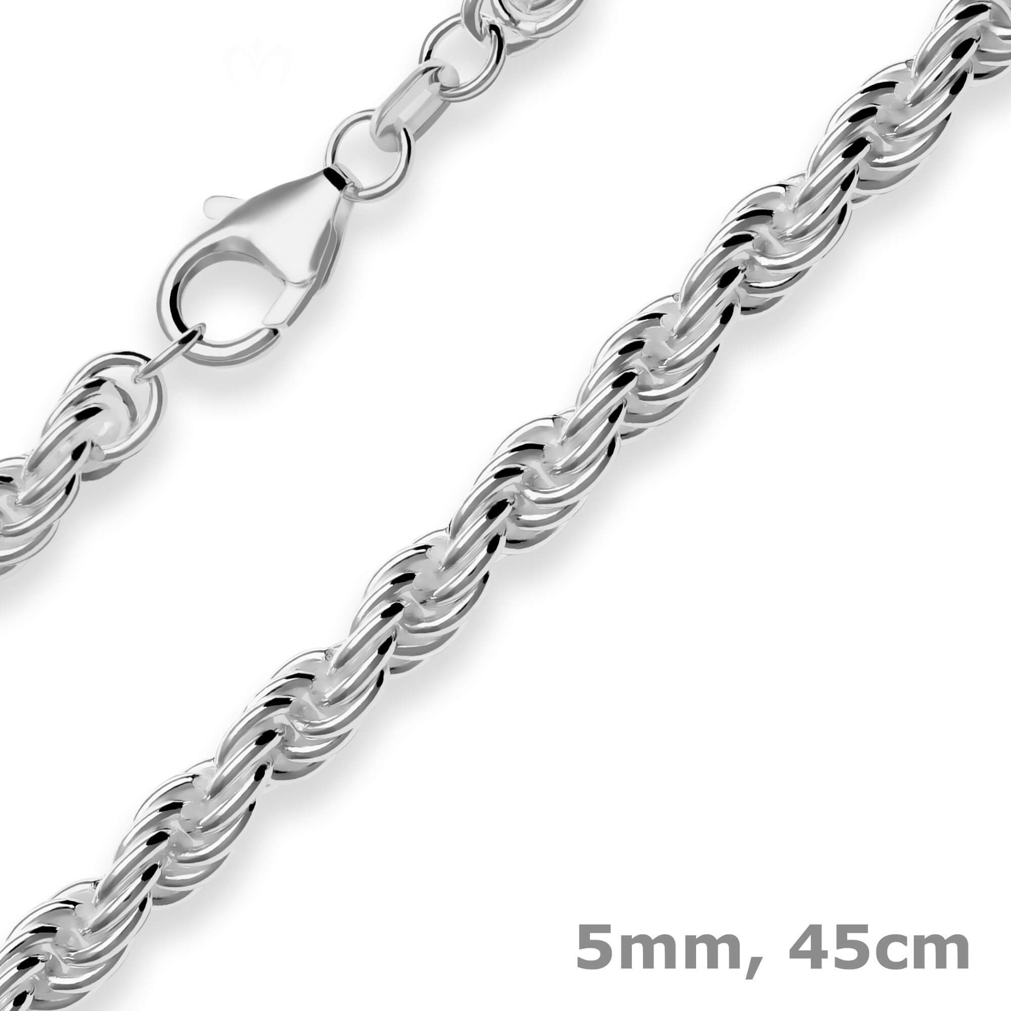 Silberkette 5mm Kordelkette massiv aus 925 Silber rhodiniert 45cm