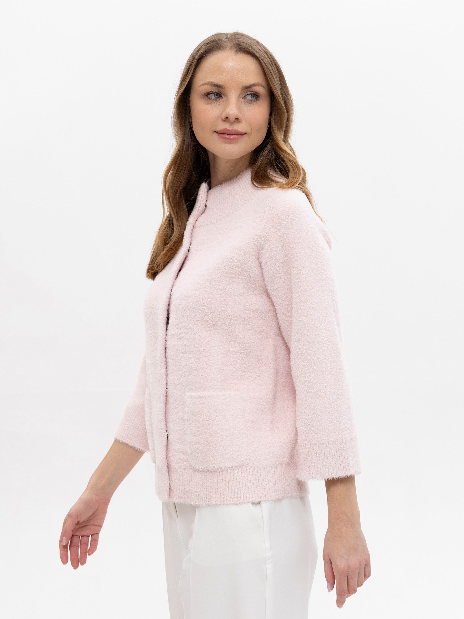 Passioni Fellimitatjacke Kurzjacke mit 3/4-Ärmeln und Druckknopfleiste günstig online kaufen