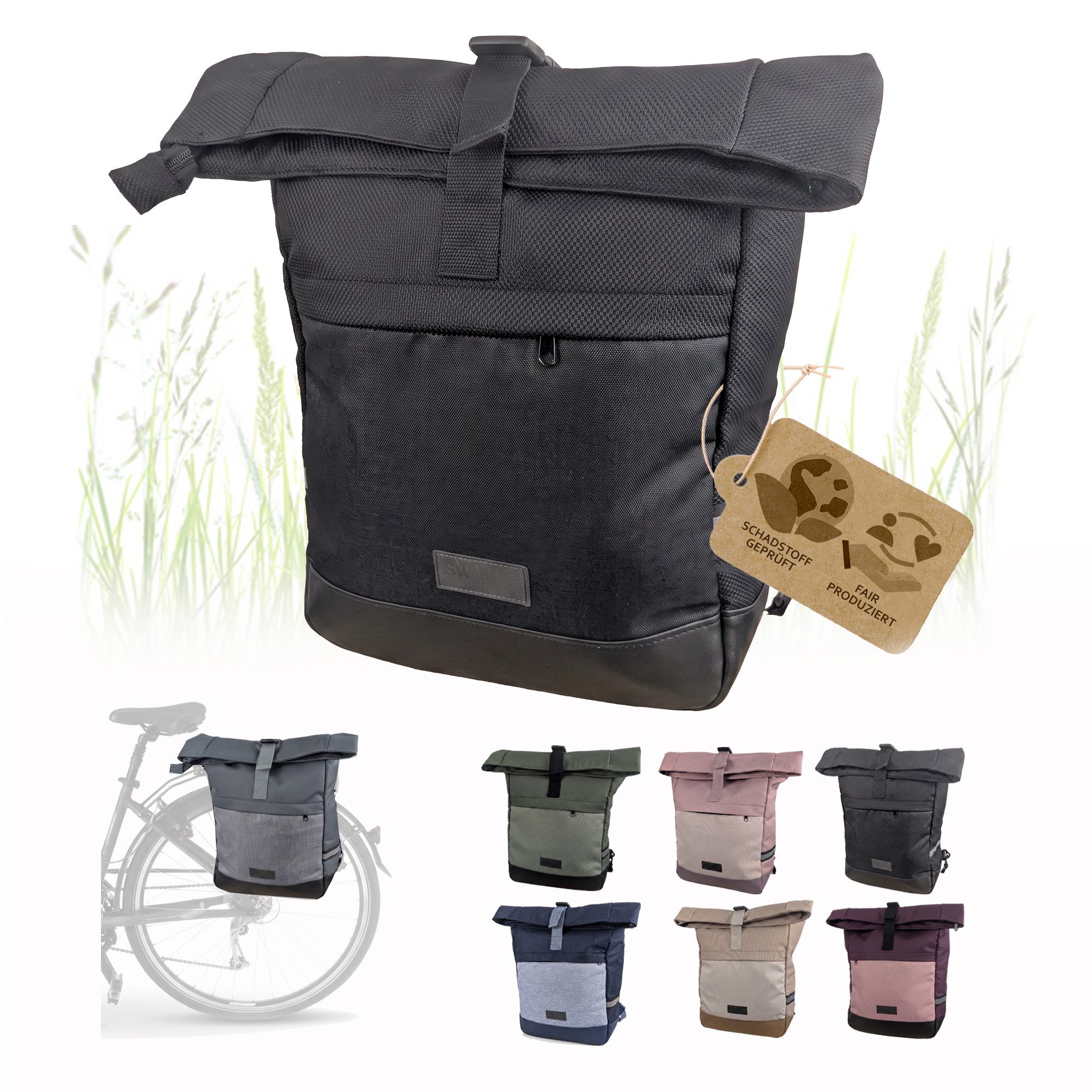 BambiniWelt by Rafael K. Fahrradtasche Fahrradtasche Gepäckträgertasche 2in1 Rucksack 20L M2, Gepäckträgertasche und Rucksack