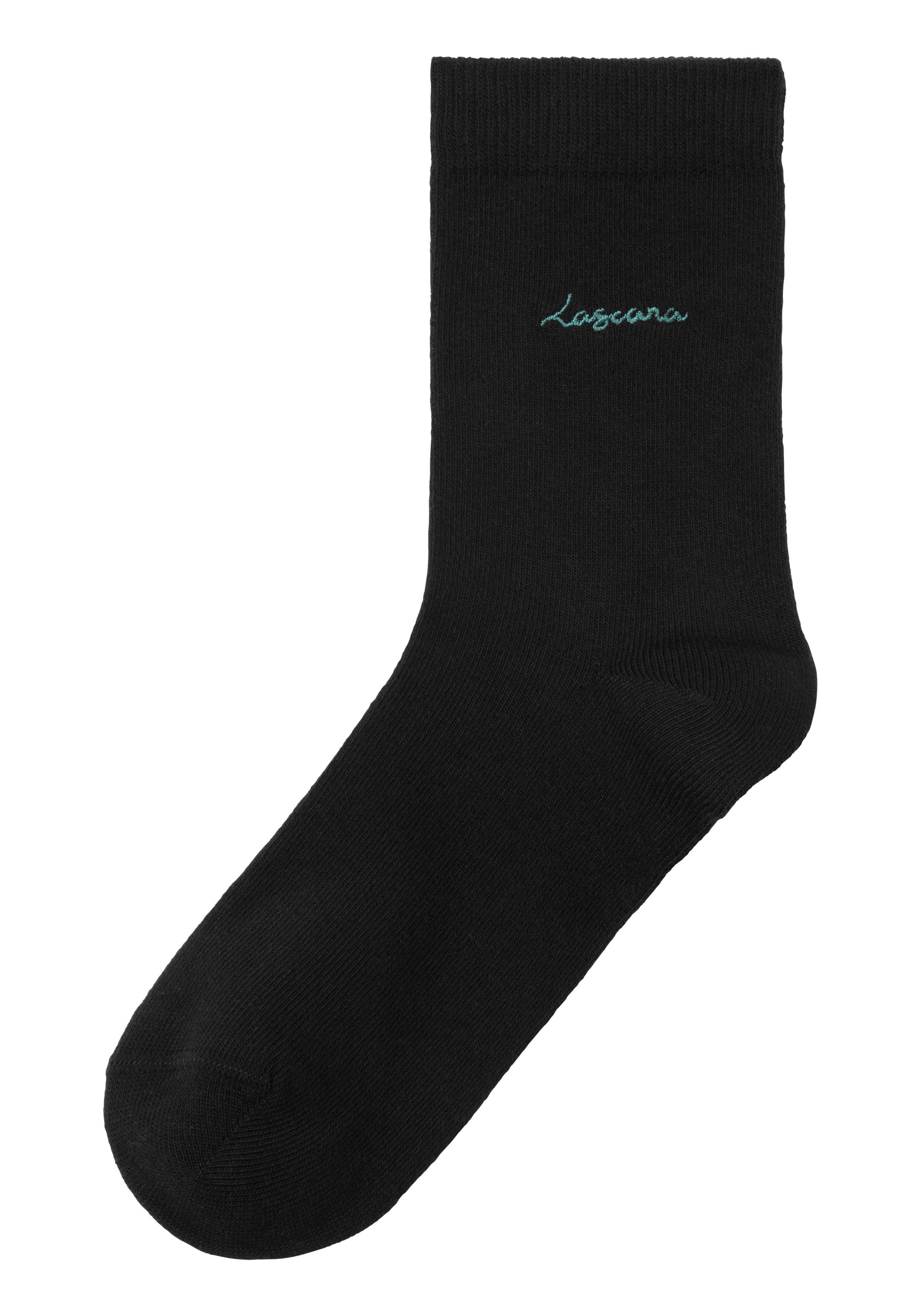 Basicsocken Stickerei 7x mit (Set, Logo LASCANA 7-Paar) schwarz hochwertiger