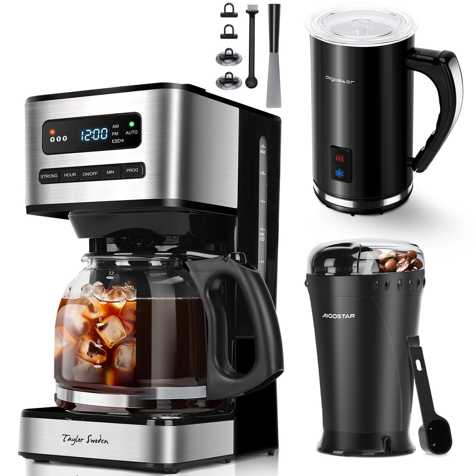 Taylor Swoden Filterkaffeemaschine Eiskaffee-Modus Kaffeemaschine, 1.8l Kaffeekanne, Wiederverwendbarem Filter, 1,8L, 24H Timer, Eiskaffee-Modus, 3 Stärkeauswahl Kaffeemaschine