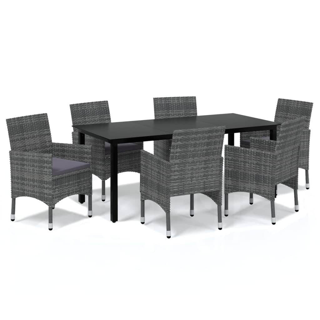 Garten-Essgruppe 7-tlg. Garten-Essgruppe mit Kissen Poly Rattan Grau