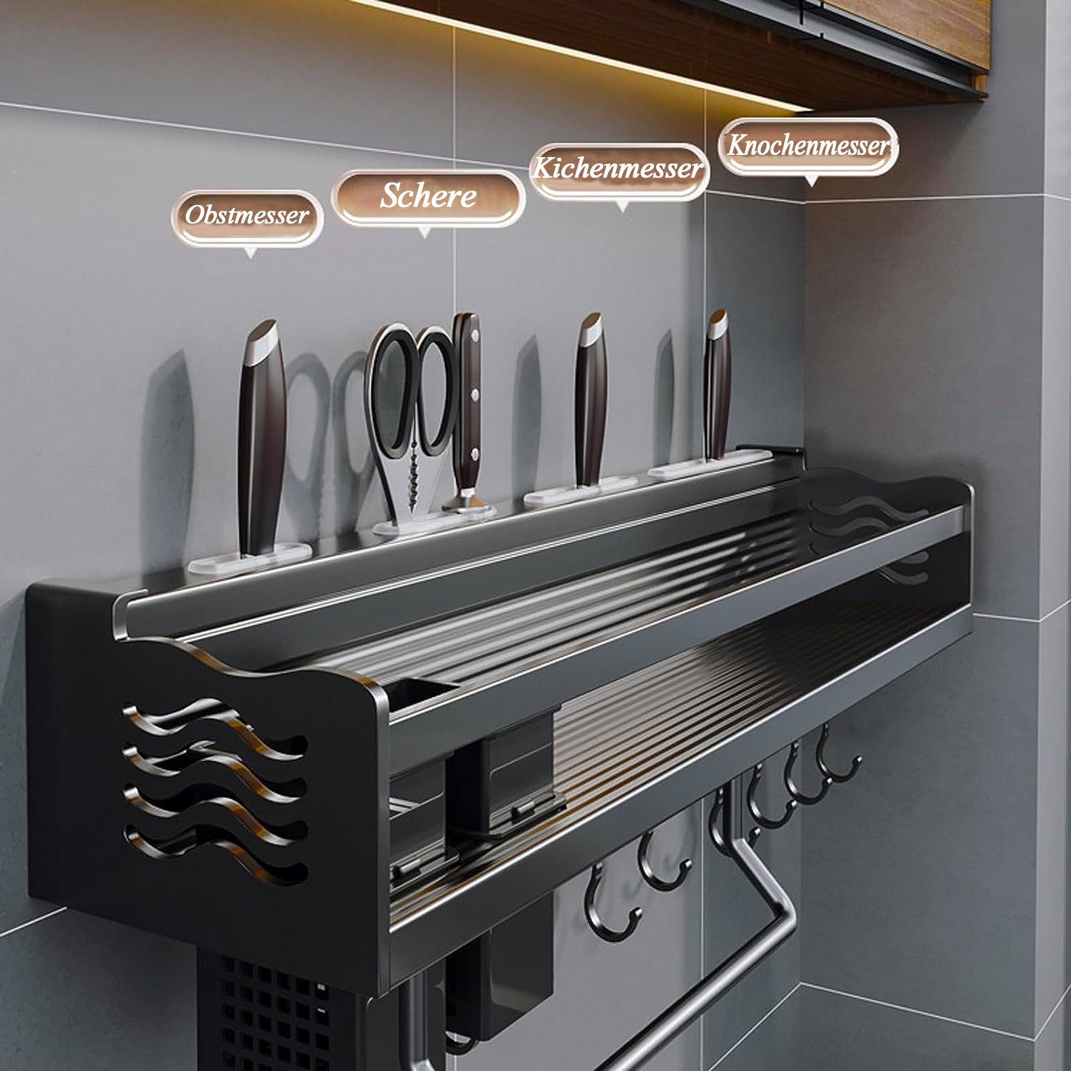 NUODWELL Gewürzregal Hängend Multifunktionales Küche Bad(Schwarz) Gewürzhalter Regal für