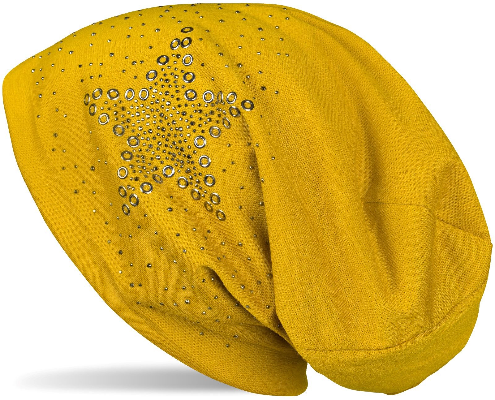 Beanie Beanie mit Stern aus Strass und Lochnieten