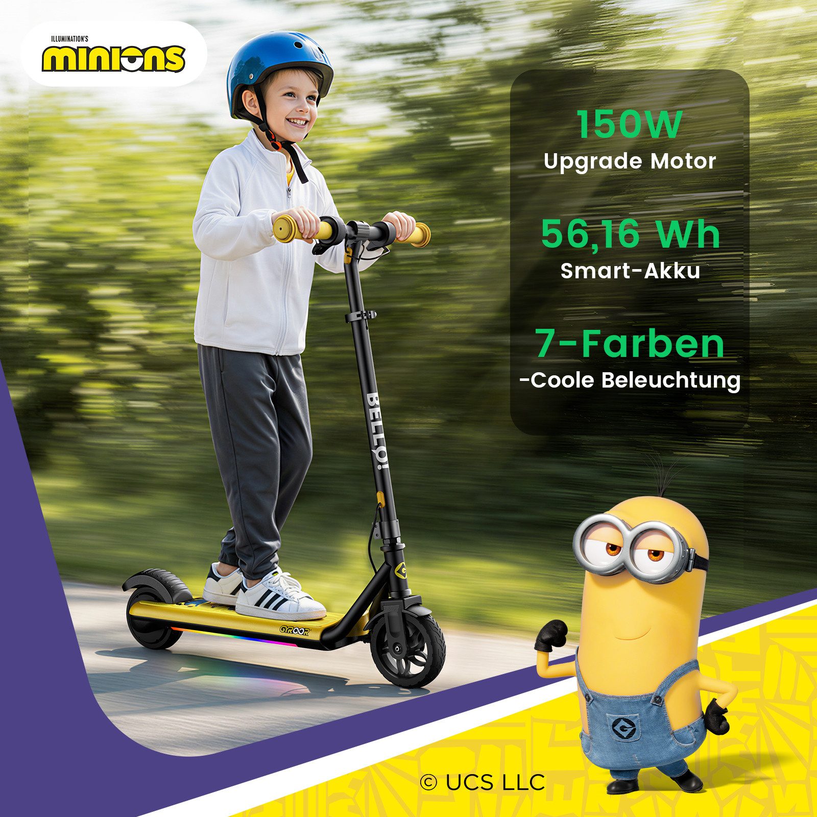 Gyroor E-Scooter Elektro-Kinderroller 6-12 Jahre, Musik E Scooter für Kinder, 16 km/h, (1 tlg), 10/13/16 km/h, LED Display, 3 Einstellbare Höhe, Doppelbremse