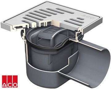 Xanie Haus- und Hofablauf ACO Kellerablauf DN100 mit Geruchsverschluss Kunststoff Bodenablauf mit Edelstahlrost