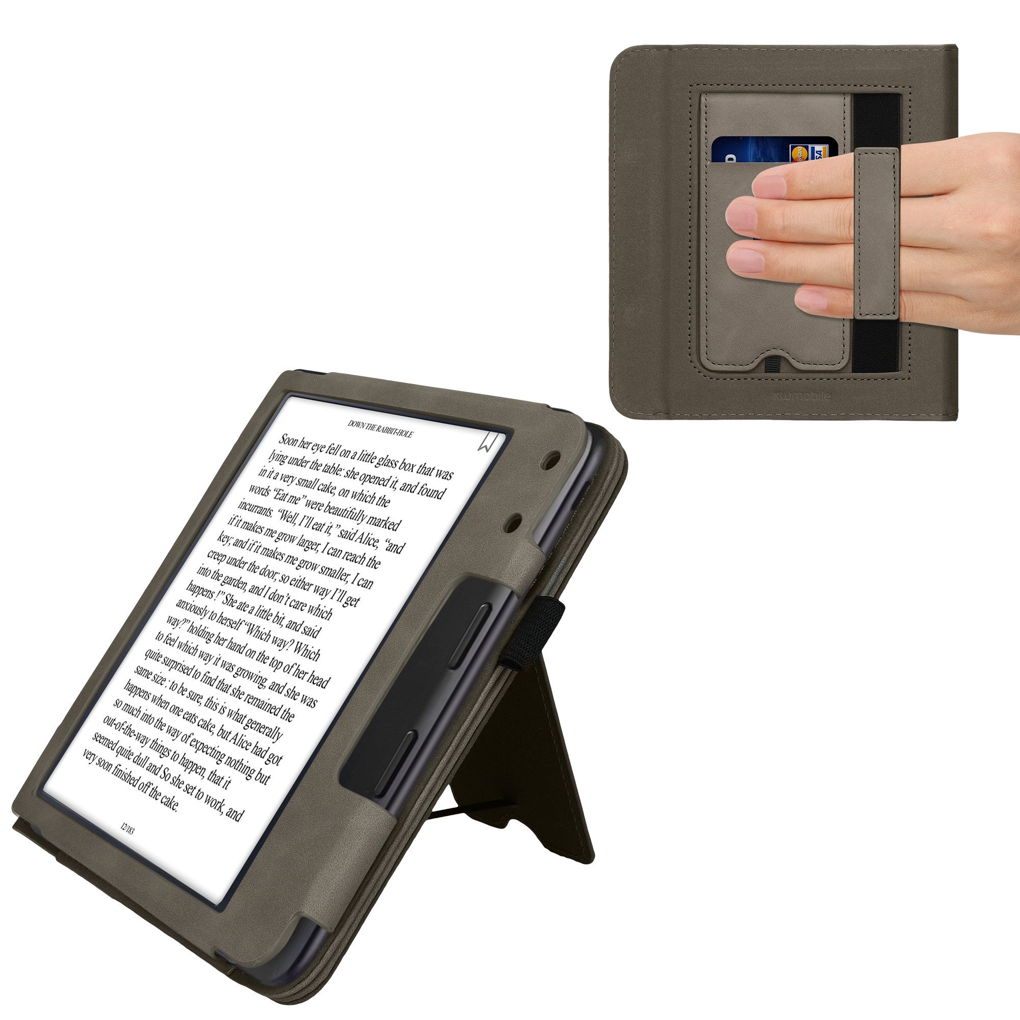 kwmobile E-Reader-Hülle Schutzhülle für Kobo Kobo Libra Colour / Tolino Vision Color, Handschlaufe - Cover Herz Brush Design