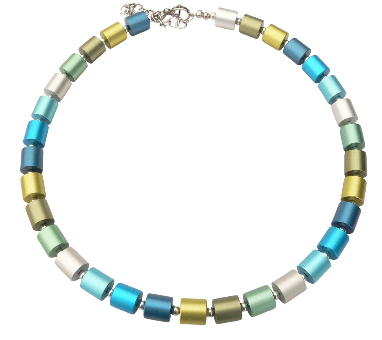 traumschmuck Collier 209v Collier Walzen Aluminium eloxiert blau türkis mint grün oliv, handgefertigt, Made in Germany