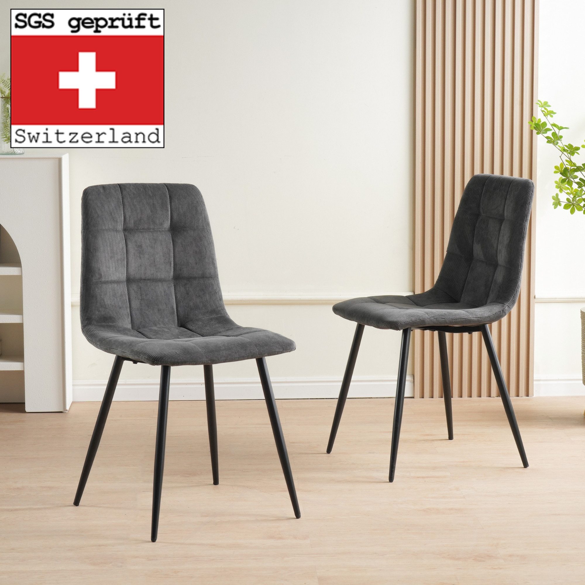 Albatros International Esszimmerstuhl Esszimmer Stühle 4 er Set BORA, Stuhl Stühle Esszimmerstühle, Küche (4er Set Anthrazit Cord Bezug), Küchenstuhl Küchenstühle Essstühle für den Esstisch Ess Stühle