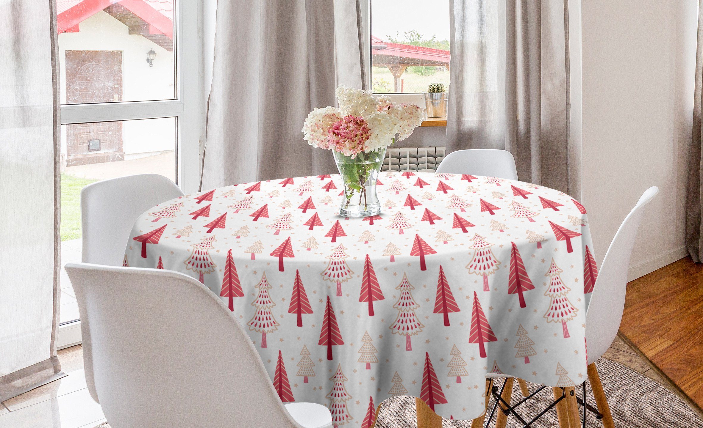 Abakuhaus Tischdecke Kreis Tischdecke Abdeckung für Esszimmer Küche Dekoration, Weihnachten Zierbäume Sterne