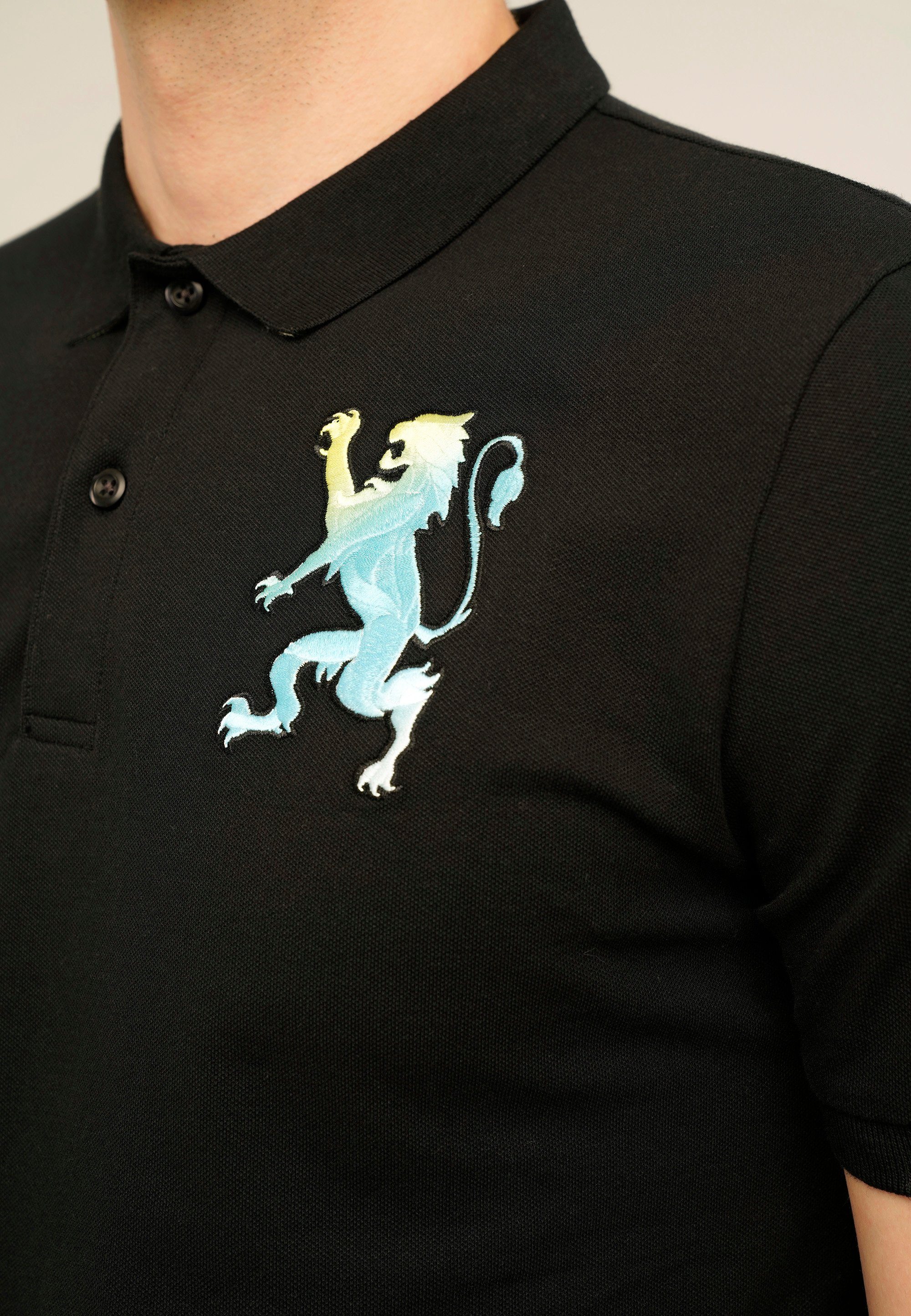 schwarz Poloshirt mit Lion toller 3D Stickerei GIORDANO